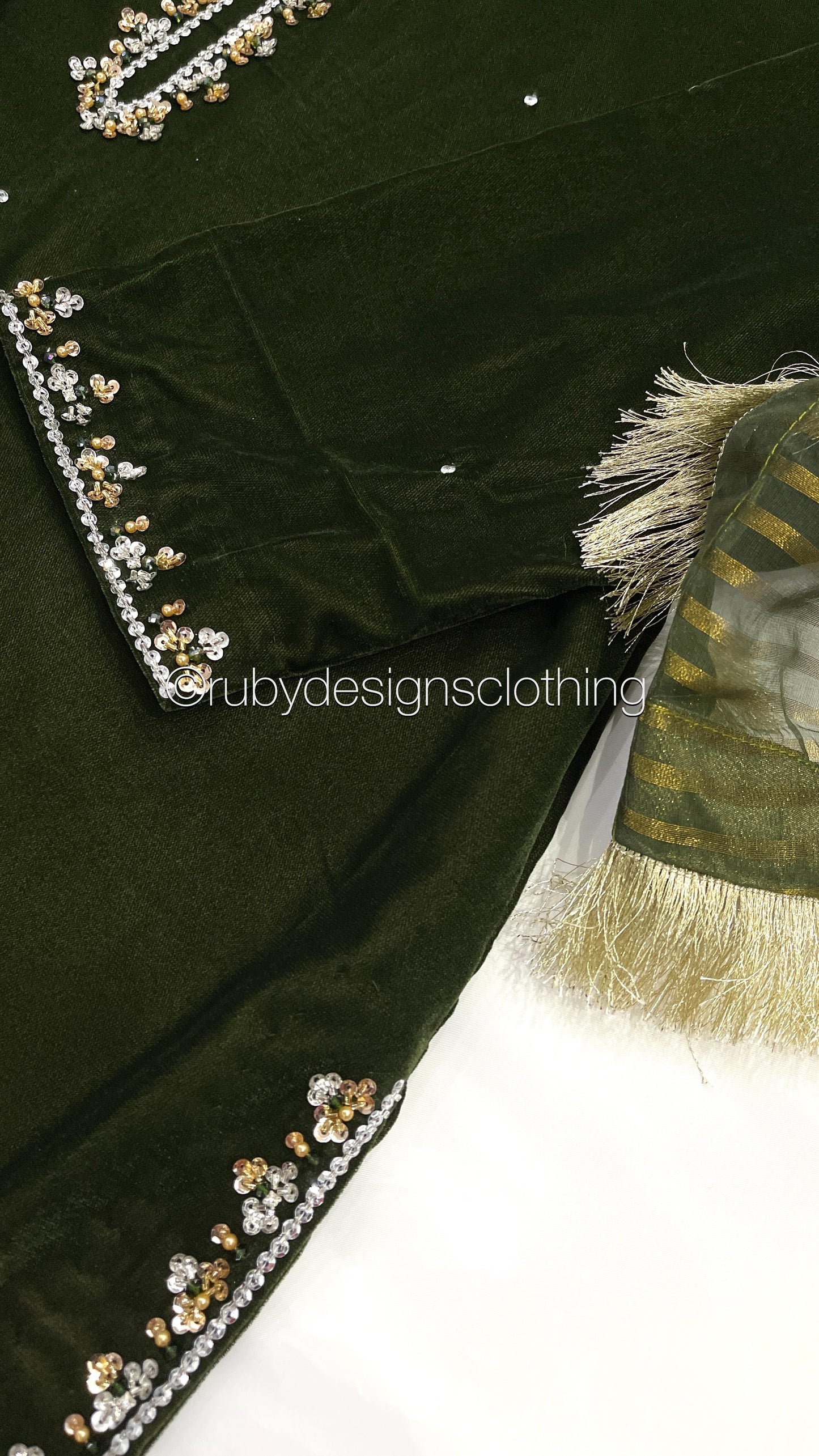 AMARA - 3 Piece Dark Green Velvet Suit with Organza Dupatta (7953754980565) (8747999527125)