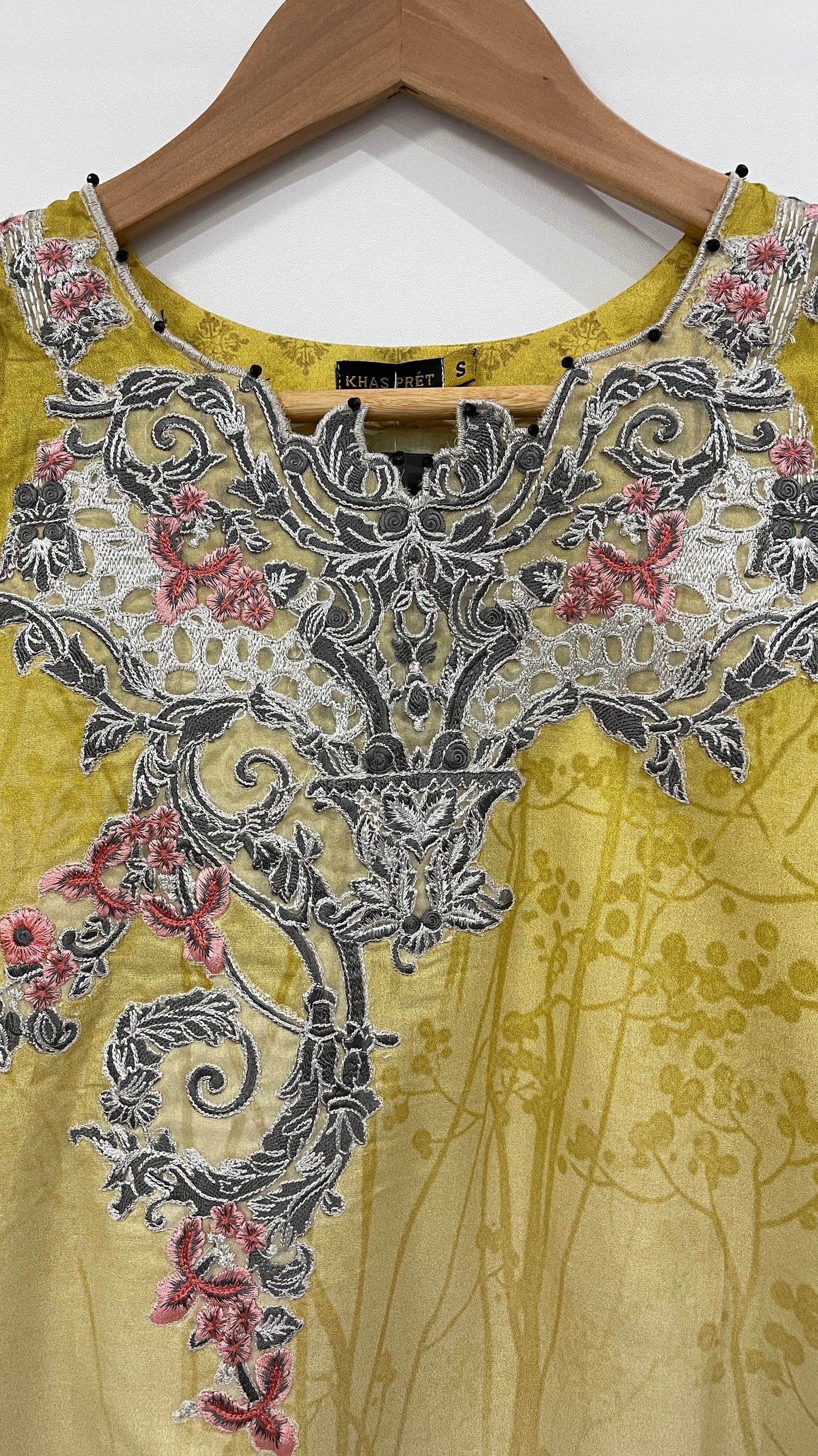 Original KHAS 3 Piece Stitched Yellow and Black Luxury Lawn Suit with Chiffon Dupatta (6650511491256)