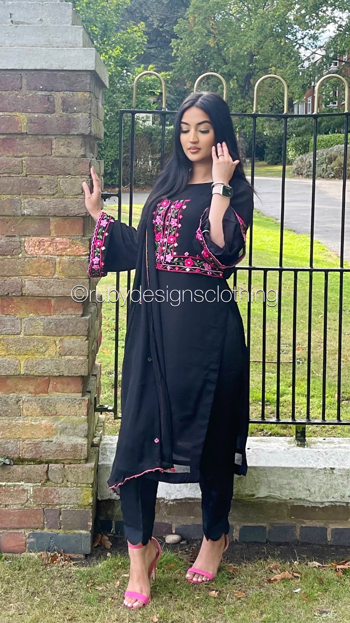 HAREEM - 4 Piece Black Chiffon Suit with Embroidered Waistcoat (8020992458965)