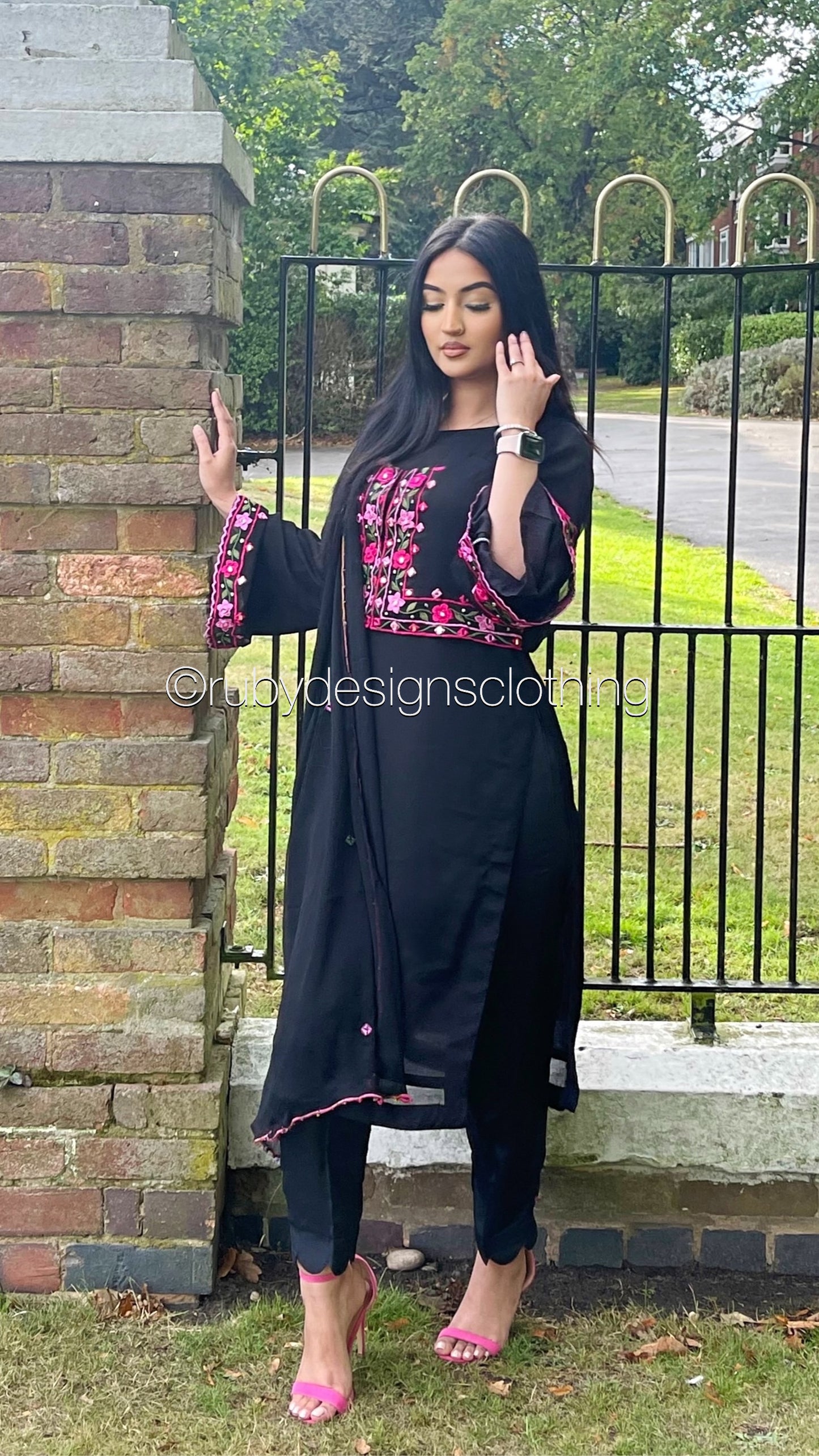 HAREEM - 4 Piece Black Chiffon Suit with Embroidered Waistcoat