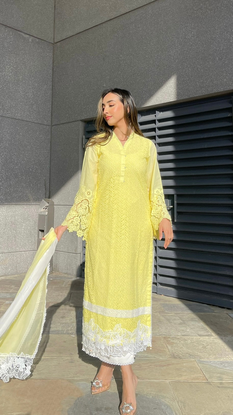 ELIZA Lemon - 3 Piece Yellow Chikankari Suit with Ombré Dupatta (7734877946069)
