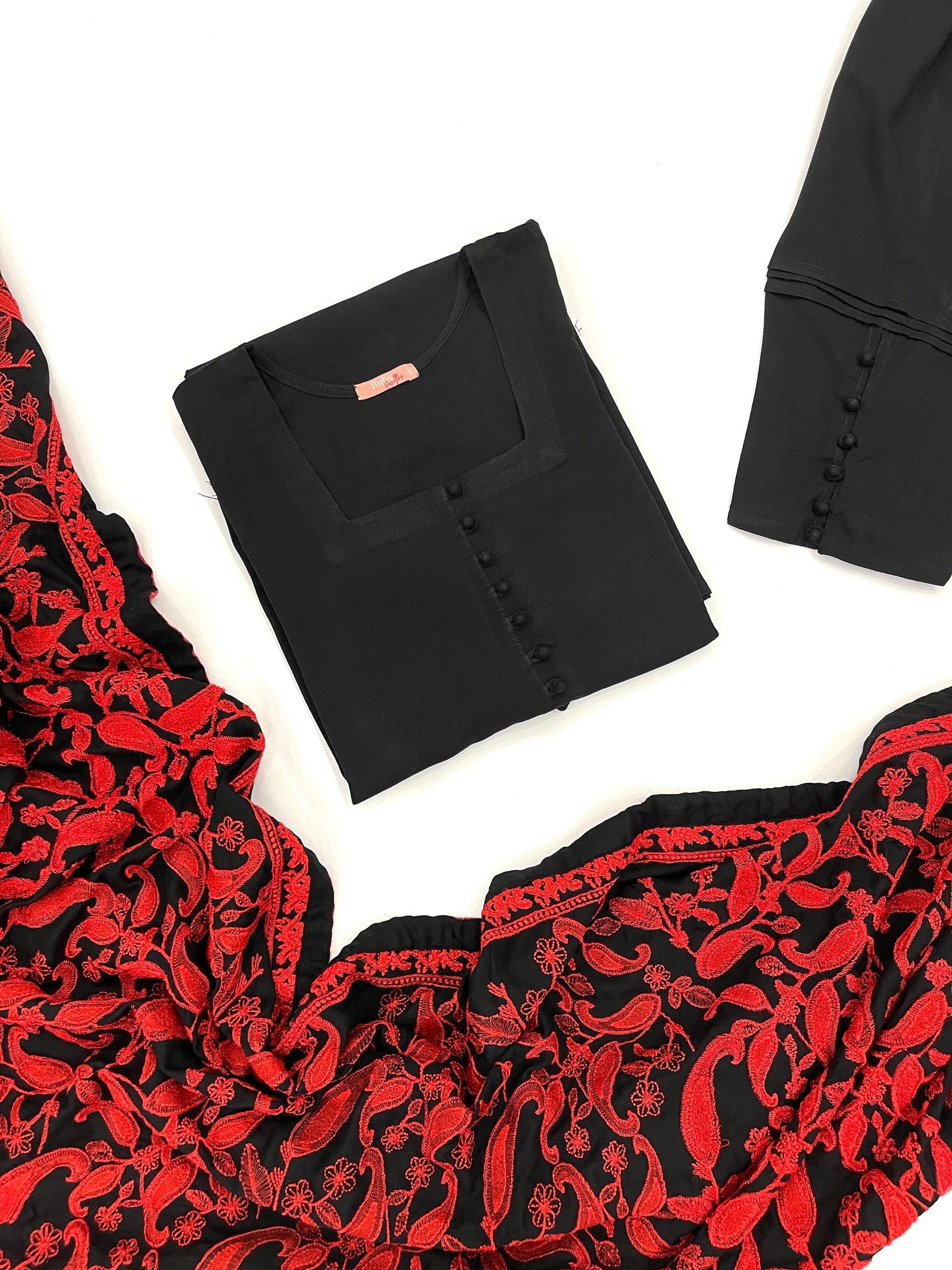 ZOYA - 3 Piece Black Marina Suit with Heavily Embroidered Shawl (7527432028373)