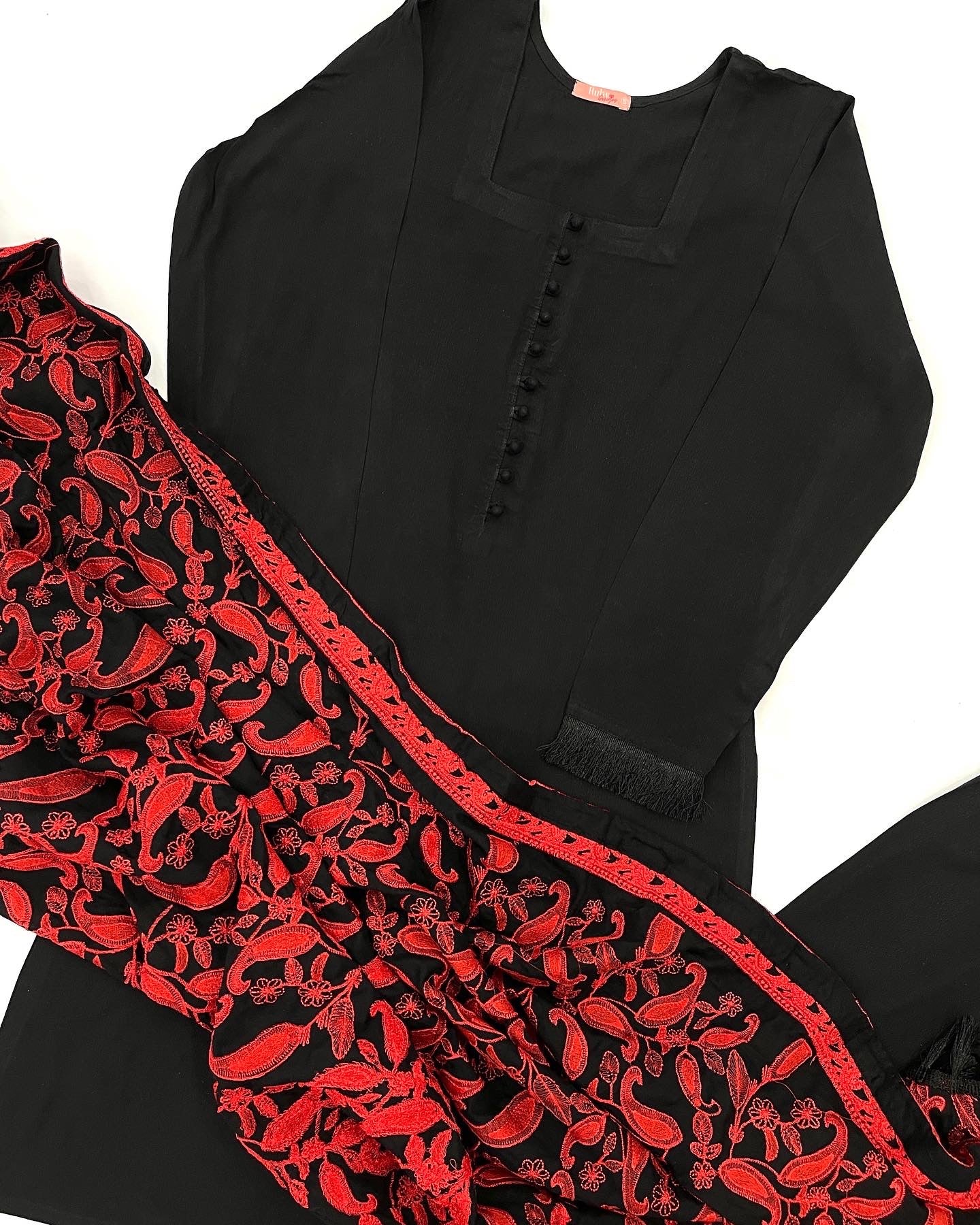 ZOYA - 3 Piece Black Marina Suit with Heavily Embroidered Shawl (7527432028373)