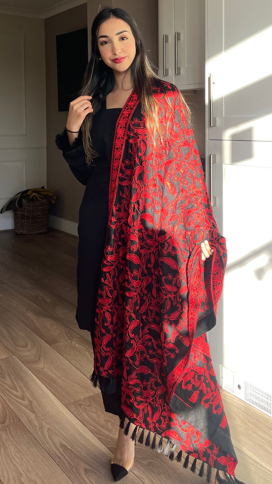 ZOYA - 3 Piece Black Marina Suit with Heavily Embroidered Shawl (7527432028373)