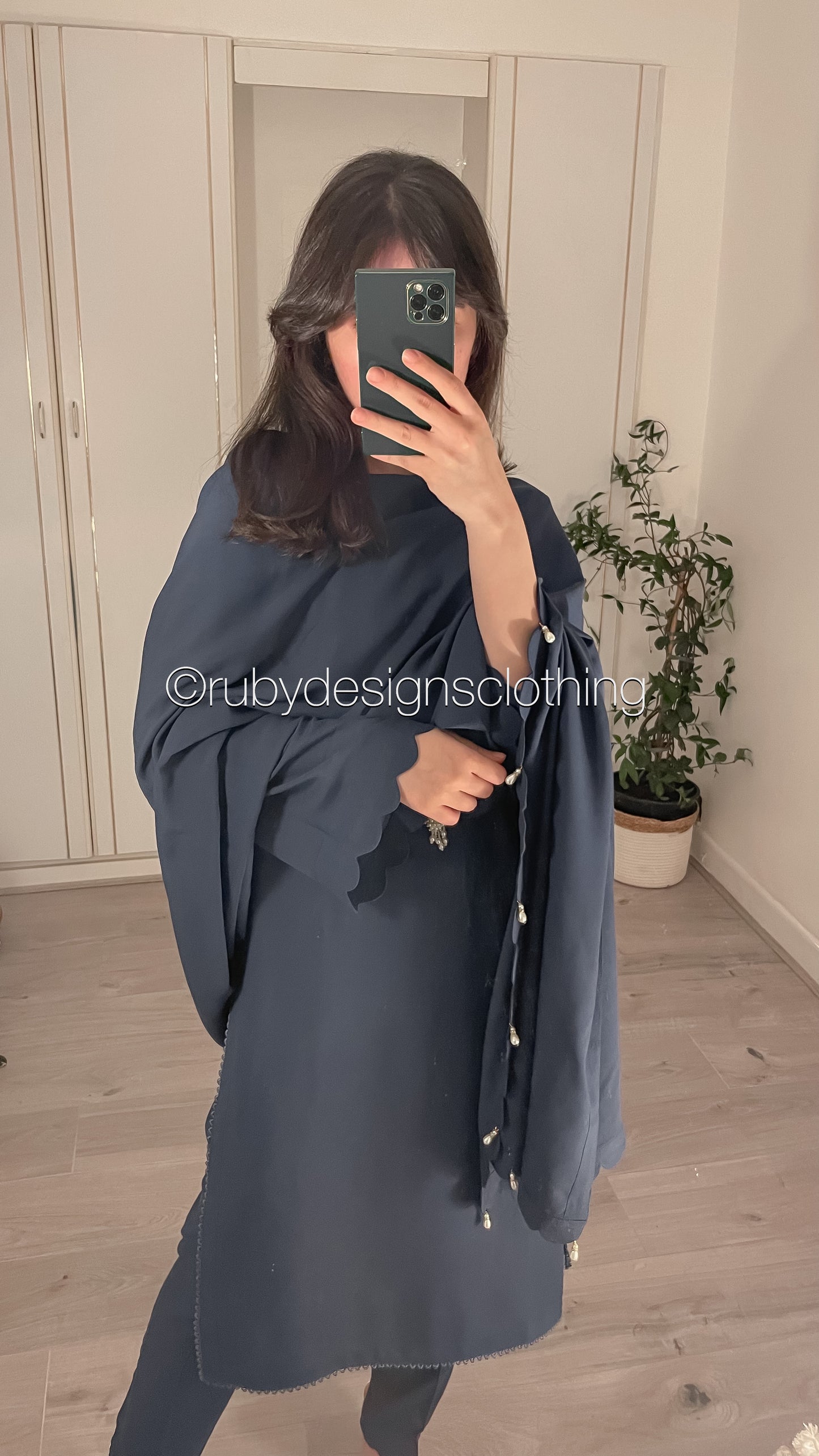 NEELAM - 3 Piece Linen Navy Suit with Shawl (7934795841749)