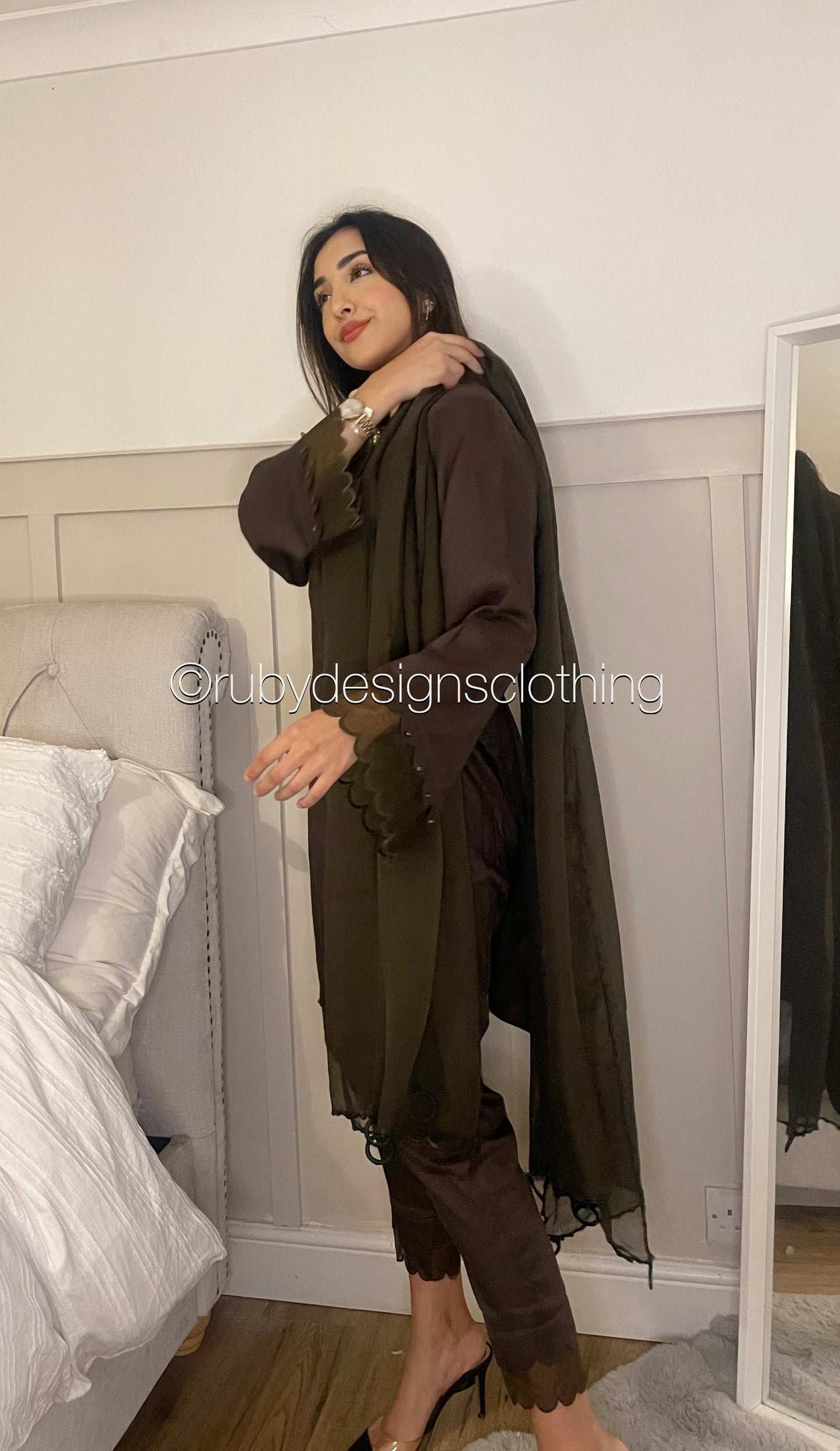 SHANAZ - 3 Piece Dark Brown Marina Suit with Scallop Hem (7934798561493)