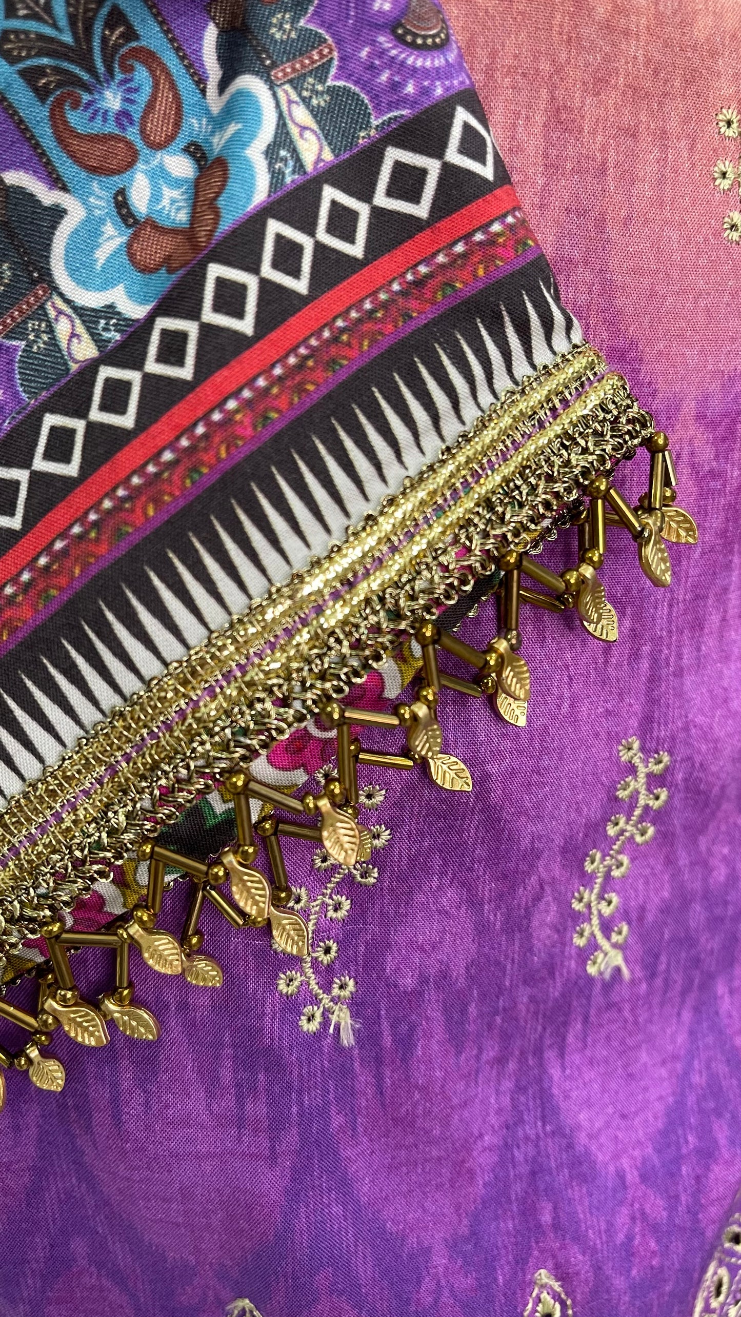 Original Kesarin by Riaz Arts Green and Purple Stitched Digital Viscose and Embroidered Suit