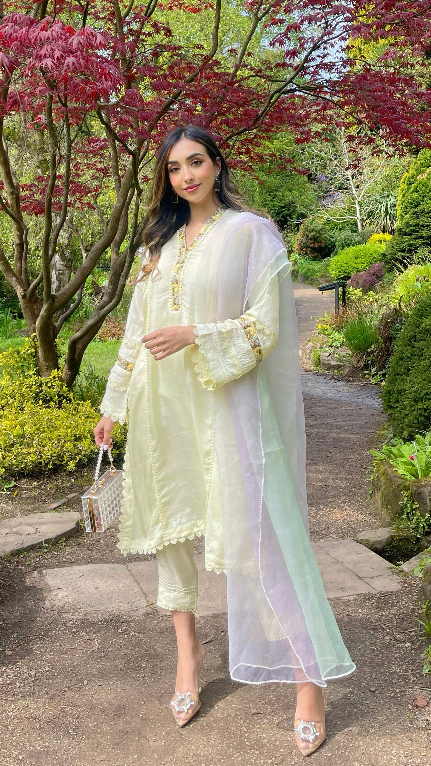 SAFAA Yellow - 4 Piece Cotton Silk Suit with Ombre Organza Dupatta (7677179396309)