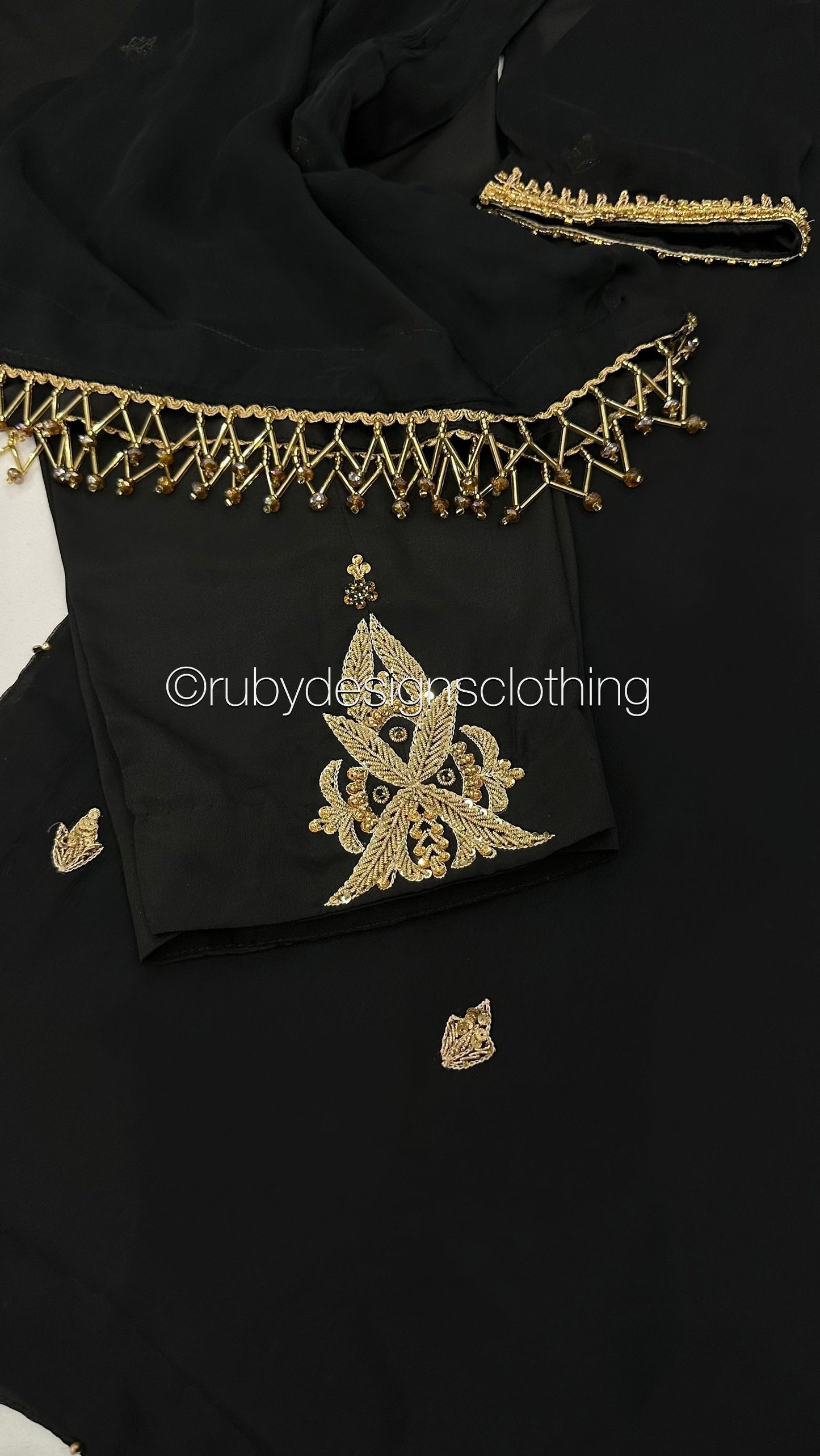 AMBREEN Black - 4 Piece Chiffon Suit with Gold Handwork (8012564922581)