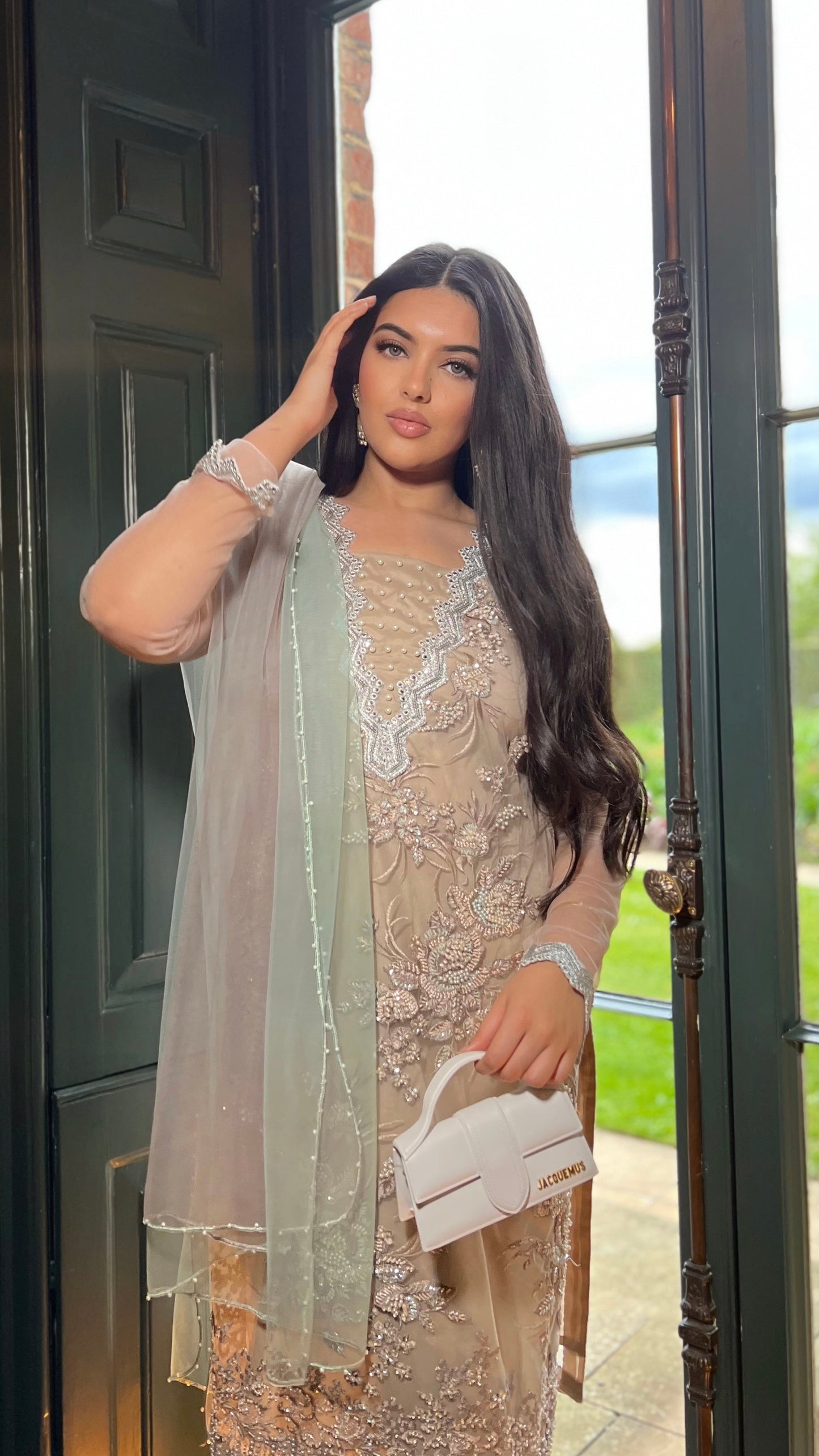 AISHA - Tan/Light Brown 3 Piece Heavy Embroidered Net Suit with Ombré Net Dupatta (7674340311253)