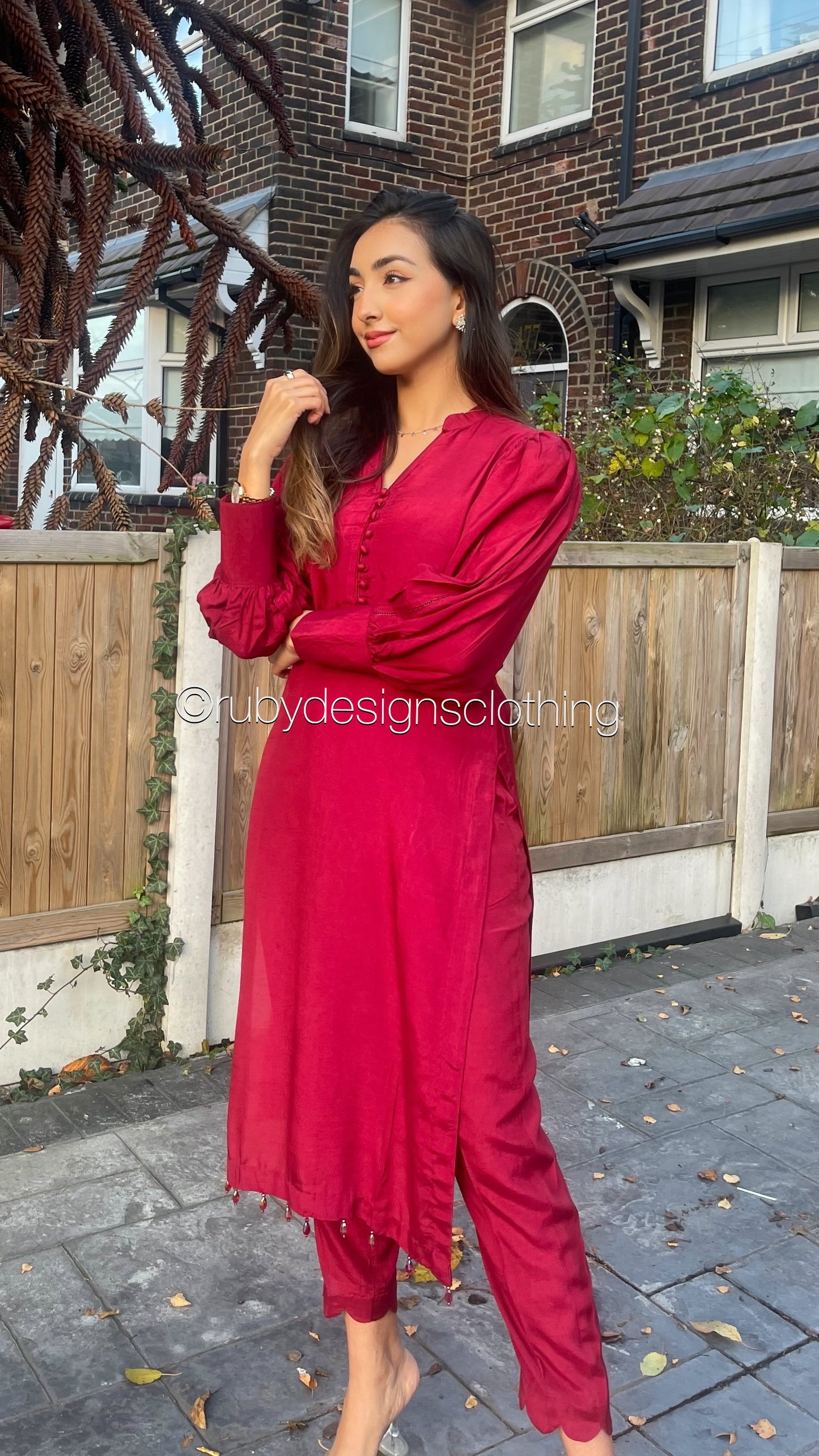 LAYLA Red - 3 Piece Raw Silk Suit with Ruffle Dupatta