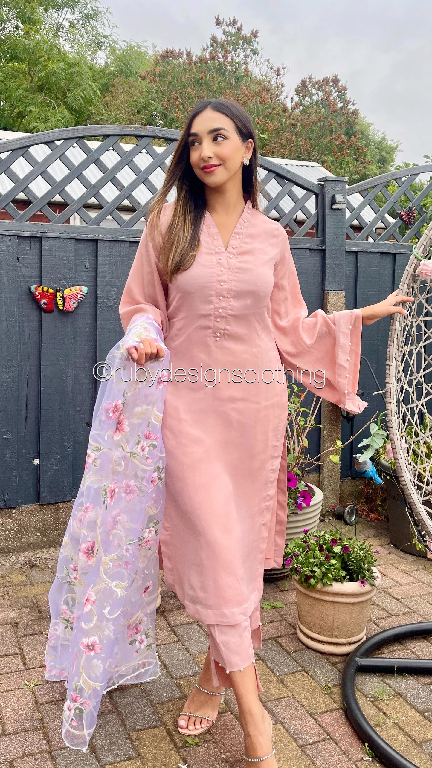 ARIA Blush - 3 Piece Chiffon Suit with Floral Print Organza Dupatta (7804096053461)