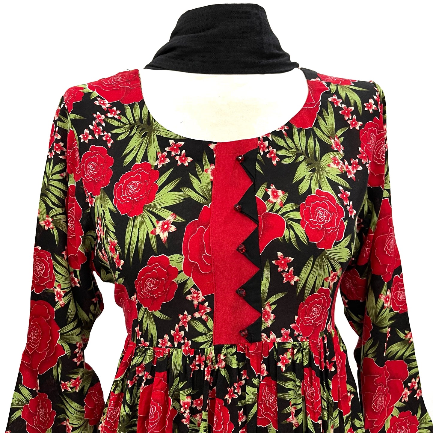 3 Piece Red Linen Floral Print Dress