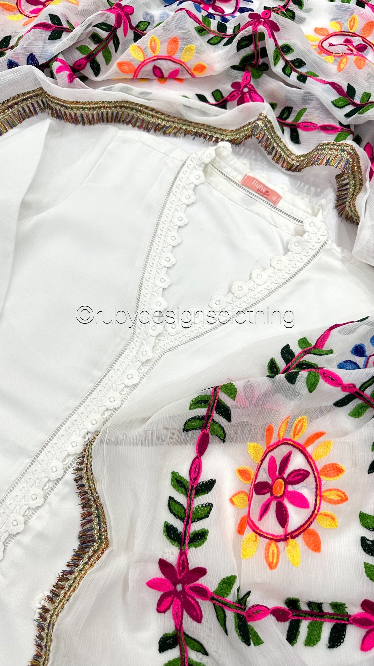 ESHA - 3 Piece White Swiss Lawn Suit with Pulkhari Dupatta (8025145540821)
