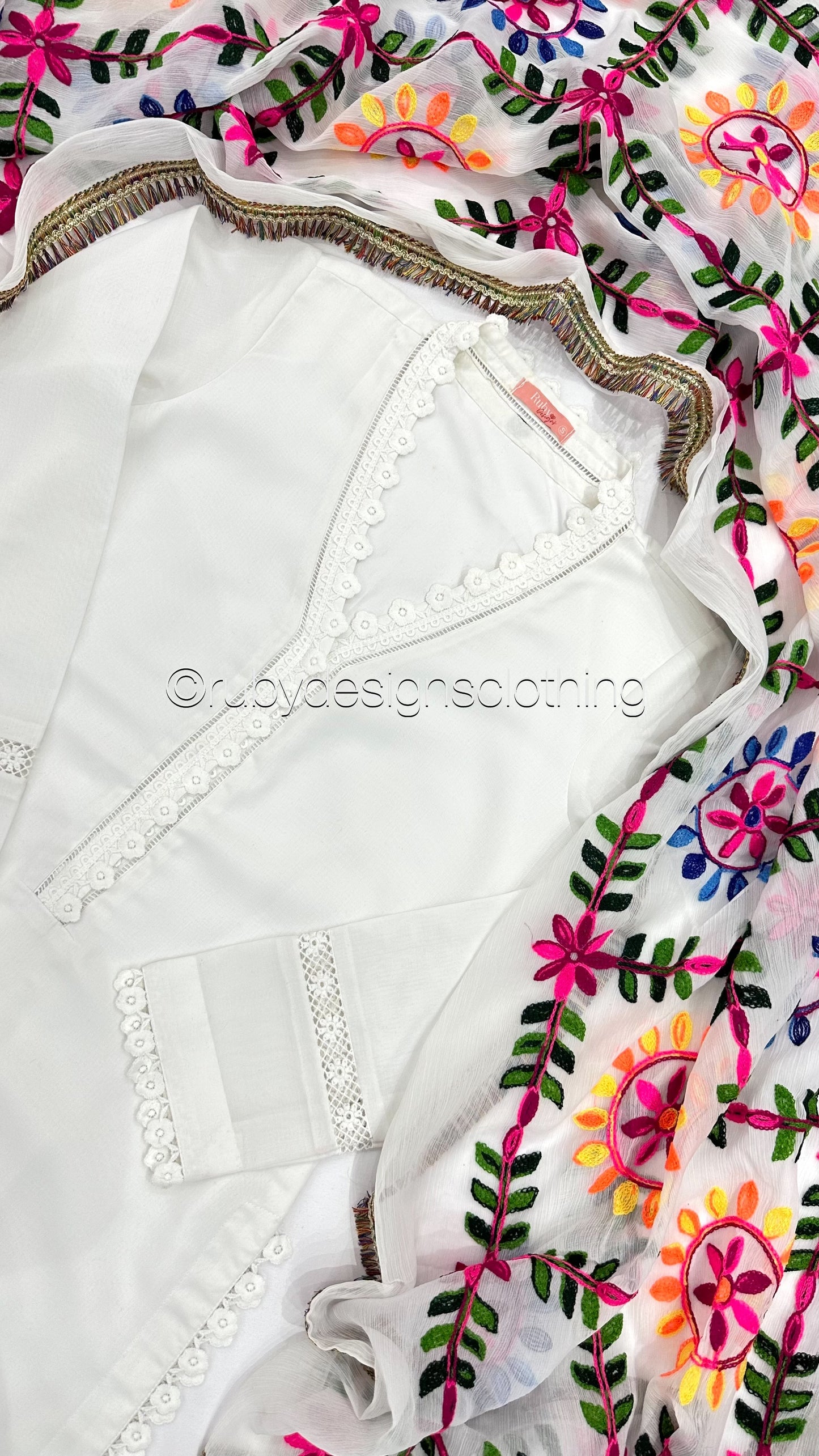 ESHA - 3 Piece White Swiss Lawn Suit with Pulkhari Dupatta (8025145540821)