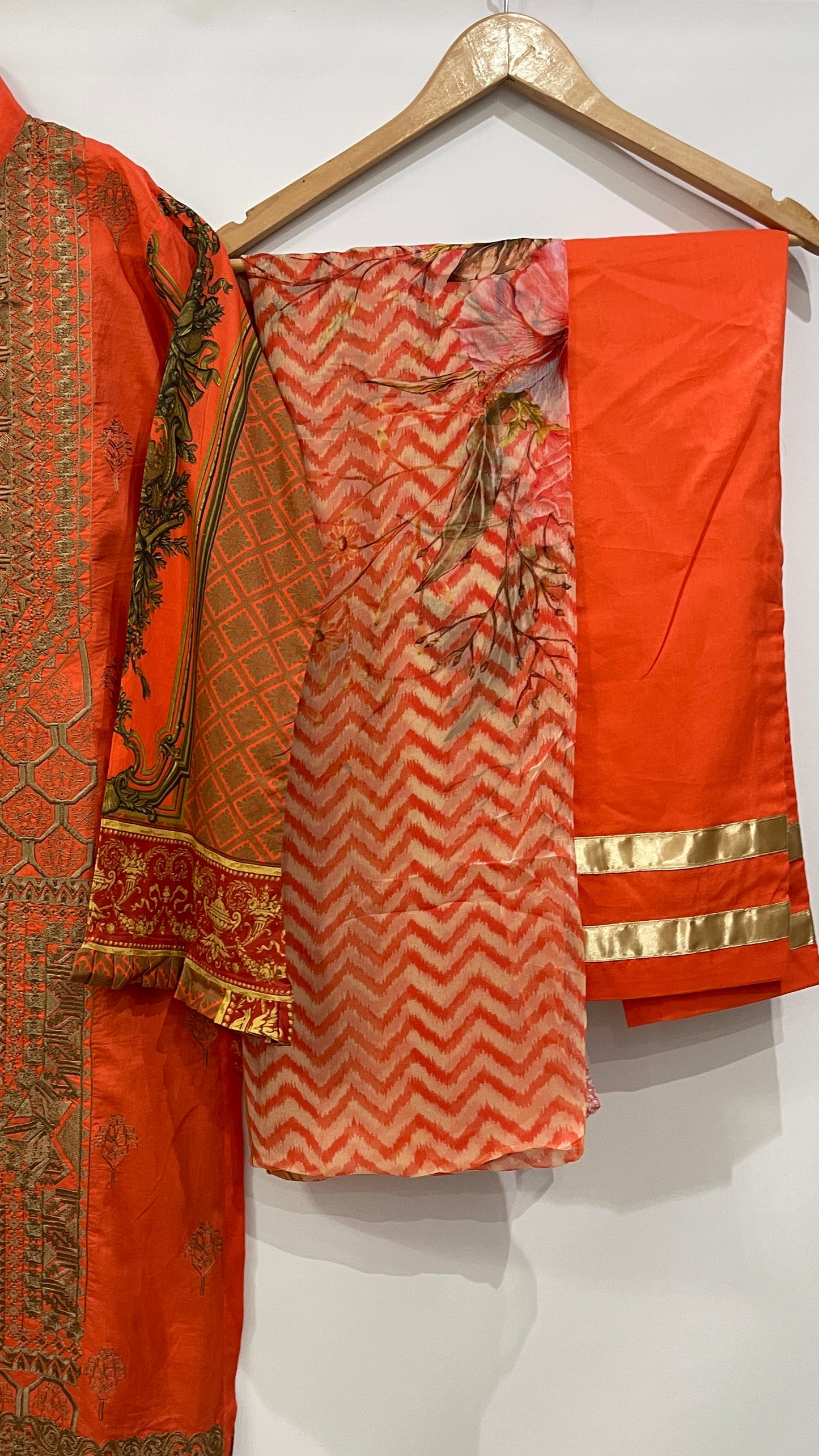 Original KHAS 3 Piece Orange Lawn Suit with Printed Dupatta (7874071724245)