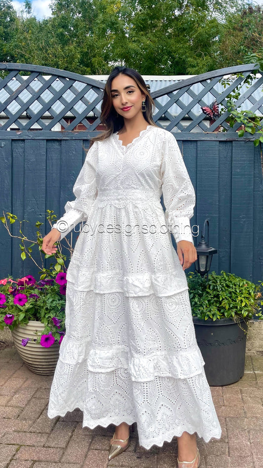 TANYA - White Chikankari Dress (7804161654997)