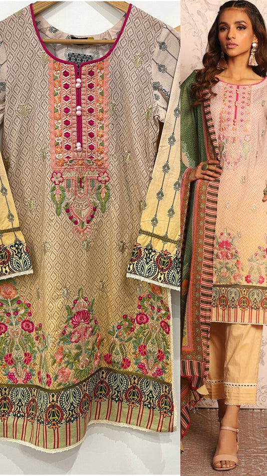 Original KHAS 3 Piece Stitched Luxury Lawn Suit with Chiffon Dupatta (6649749733560)