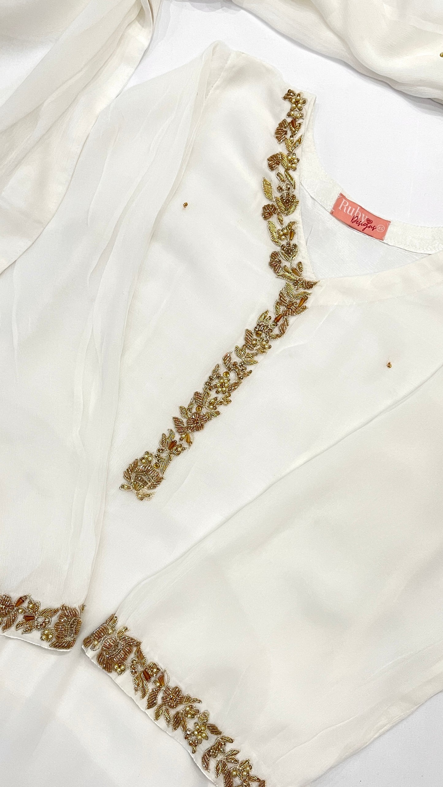 HIRA White - 3 Piece Chiffon Suit with Chiffon Dupatta