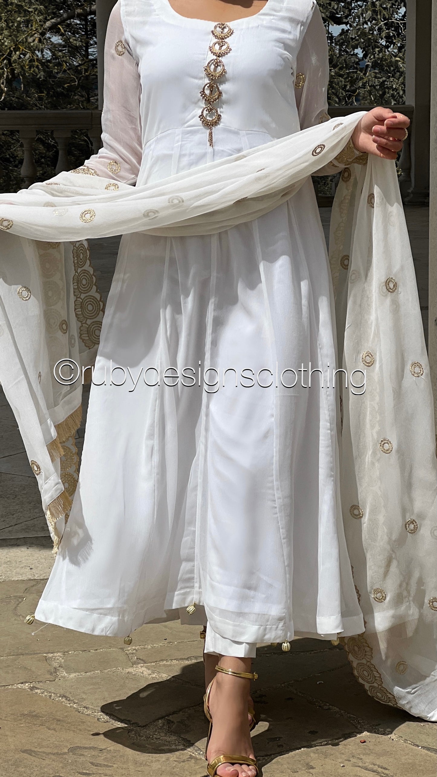 MAYA - 3 Piece White Anarkali Suit with Sequin Work Chiffon Dupatta (7765653946581)