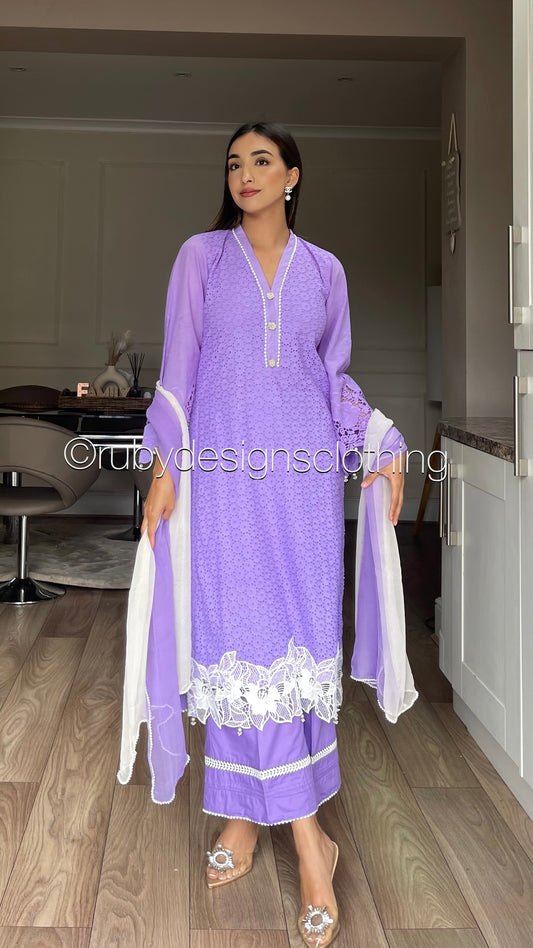 ELIZA Lilac - 3 Piece Light Purple Chikankari Suit with Ombré Dupatta (7766627680469) (8747908071637)