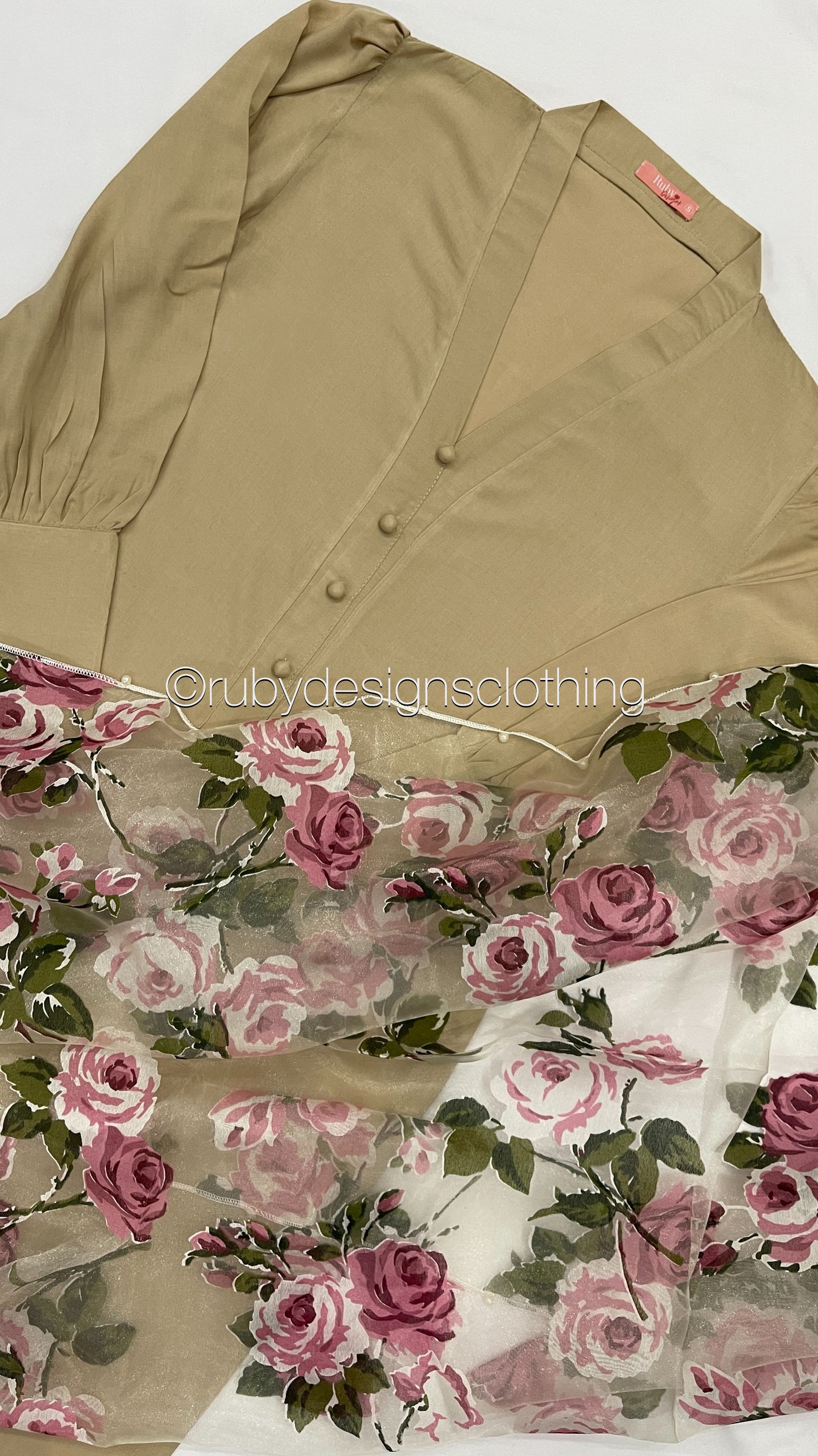 HANA Beige - 3 Piece Linen Suit with ORGANZA Dupatta (7905762869461)