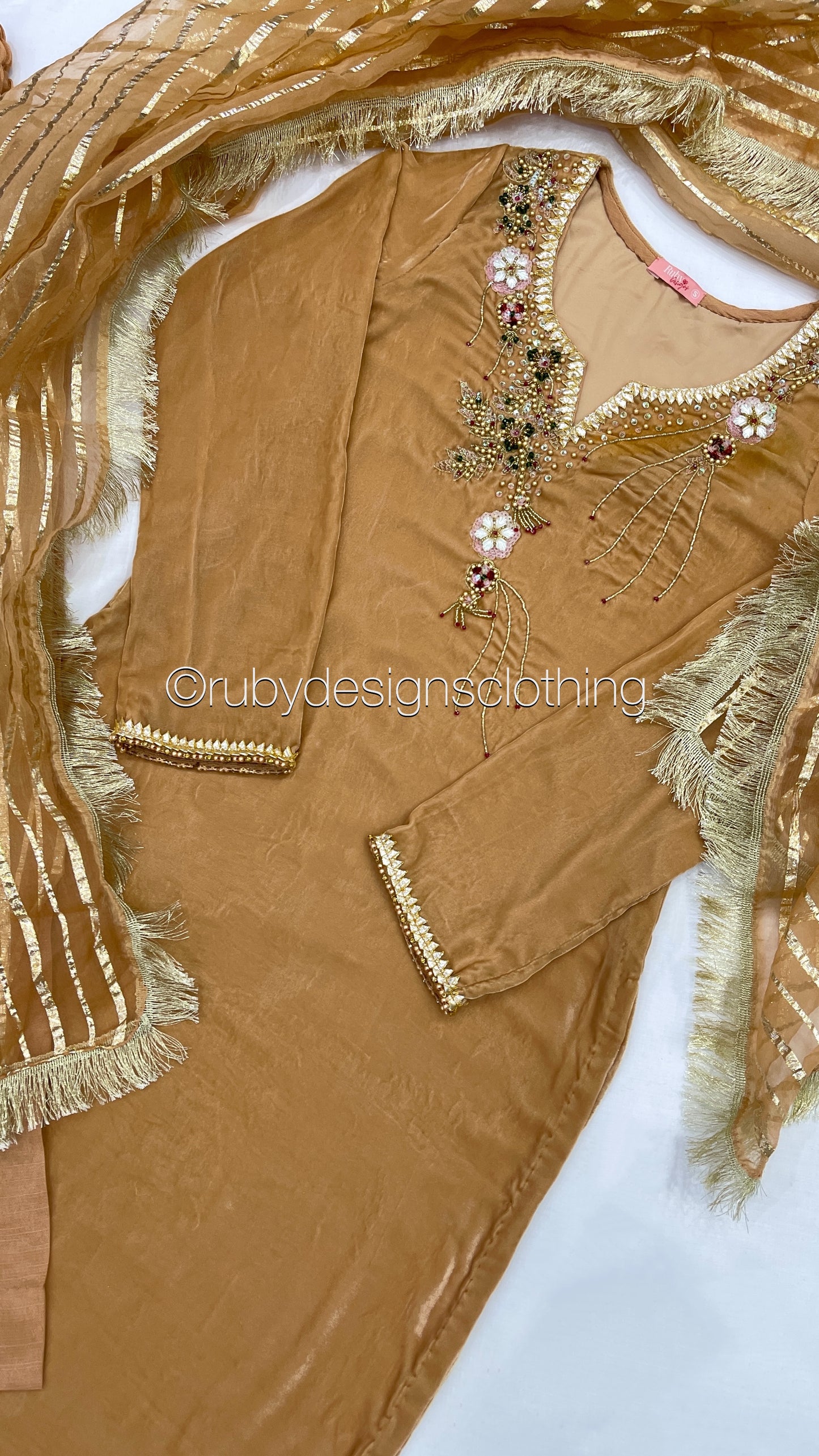 SALAHA - 3 Piece Light Orange Velvet Suit with Organza Dupatta (7959976804565)