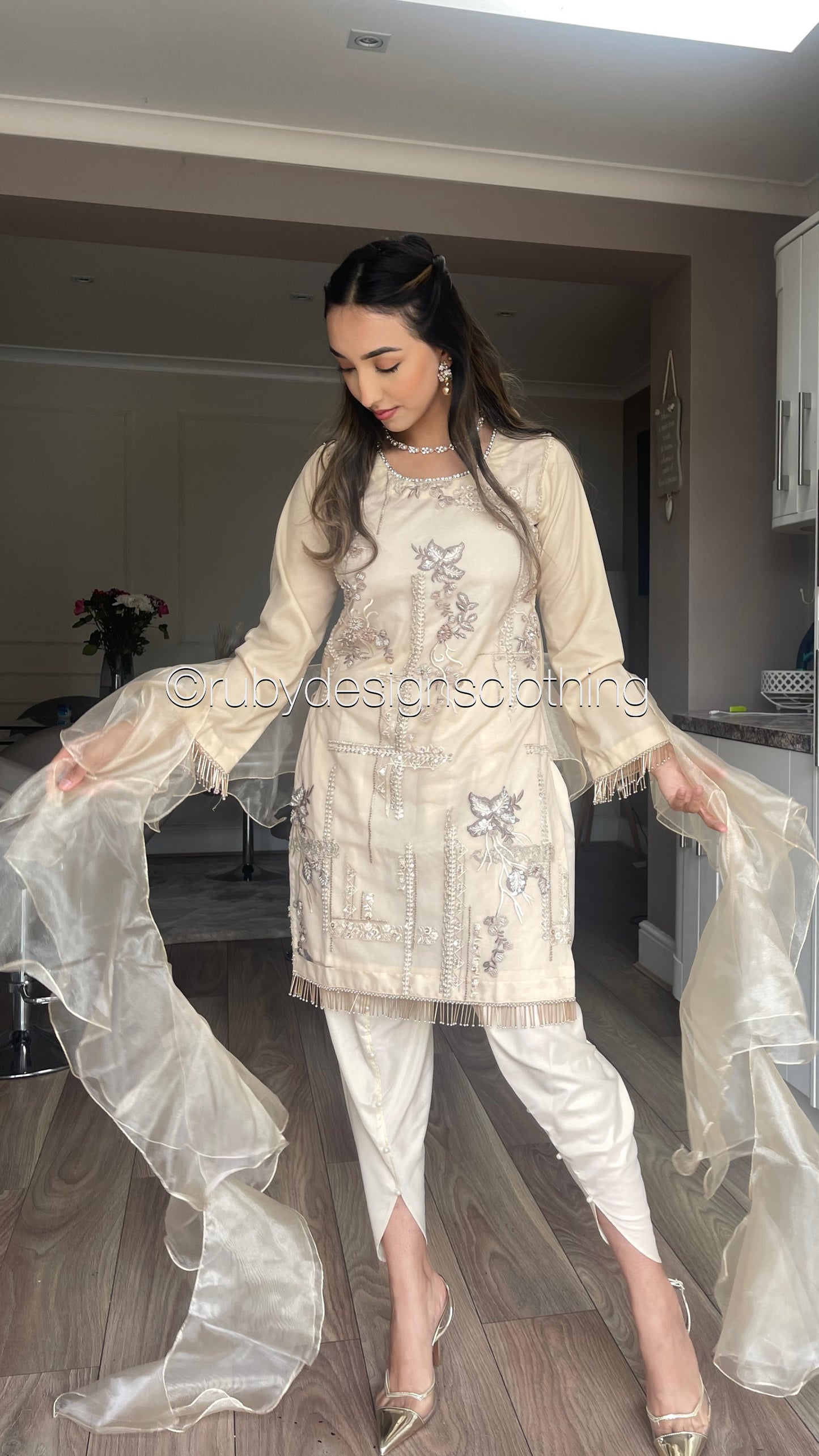 MUSKAAN - 3 Piece Cream Net Suit with Tulip Trouser (8017971839189)