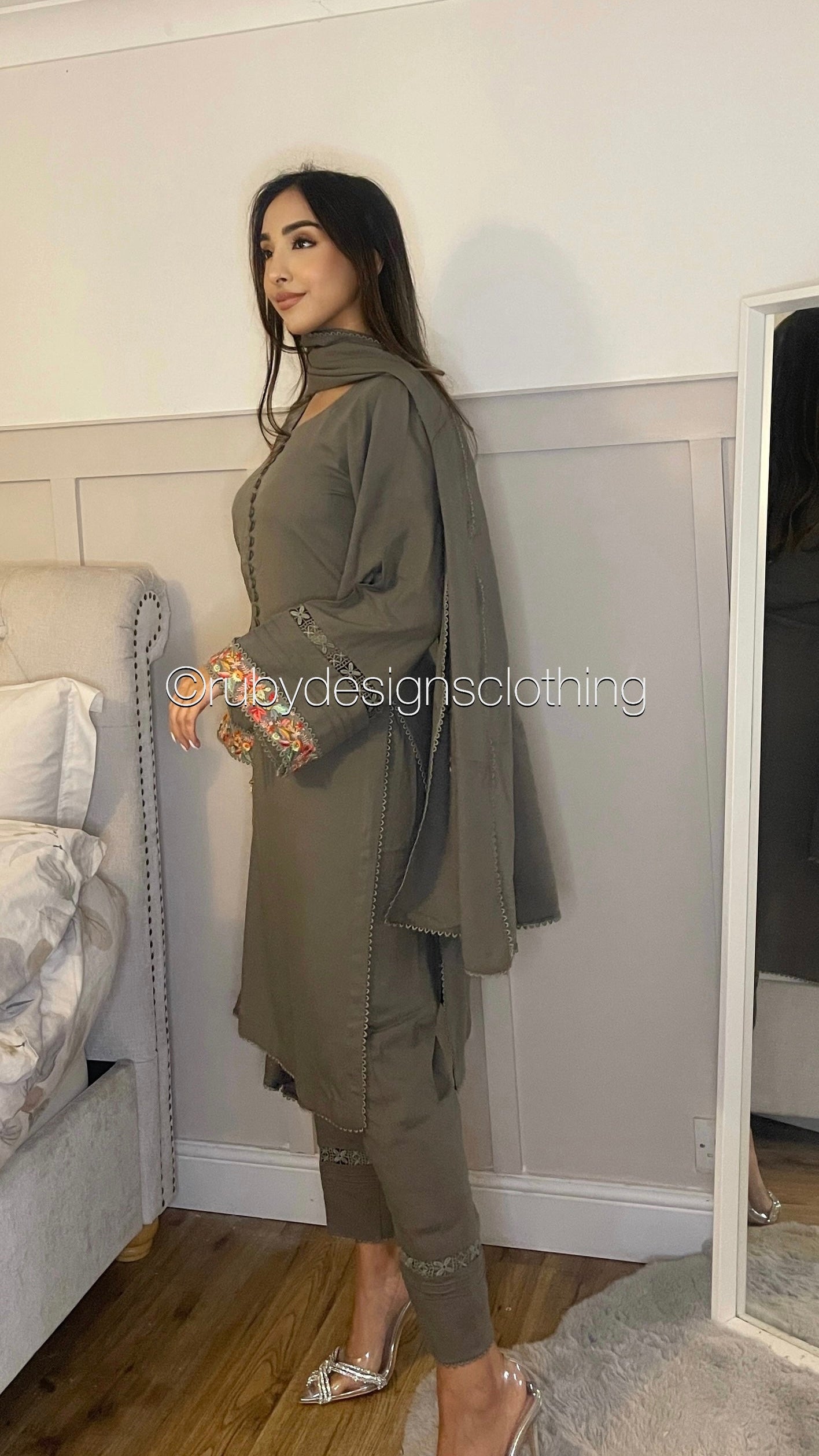ALISHA - 3 Piece Grey Linen Suit with Shawl (7903130550485)