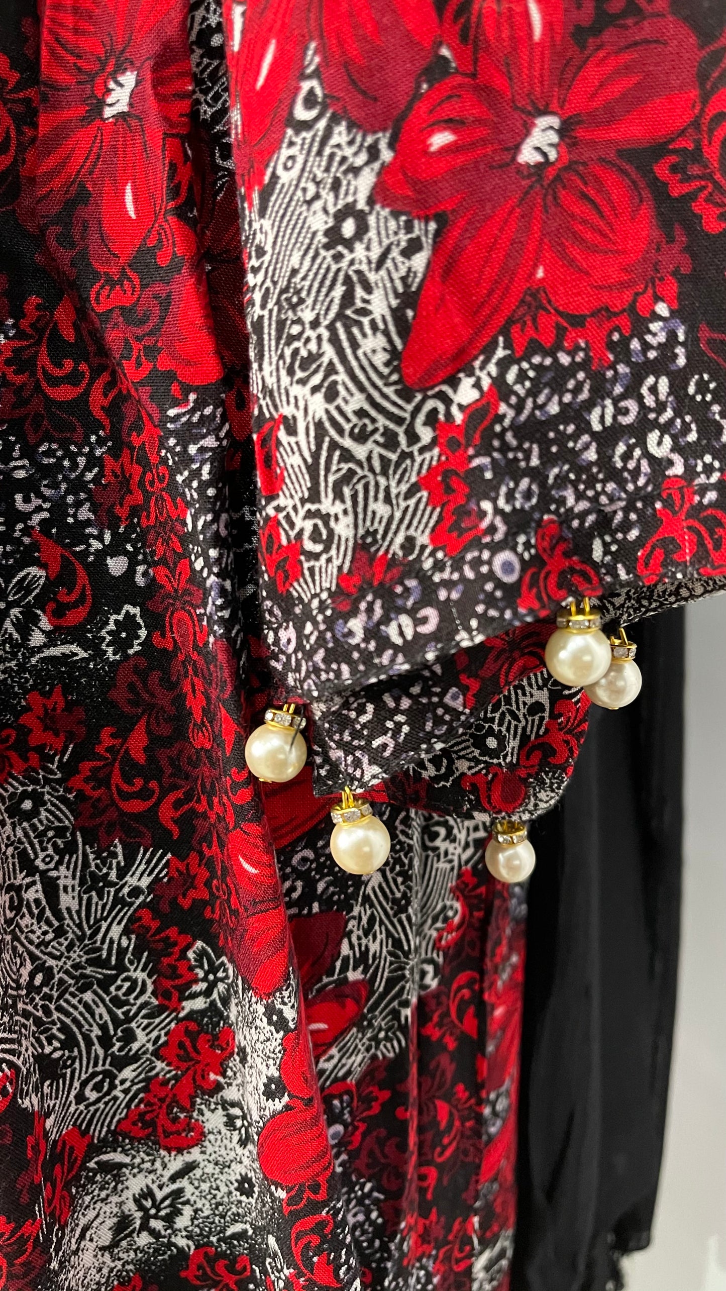 3 Piece Linen Red and White Floral Print Dress (6577922048184)