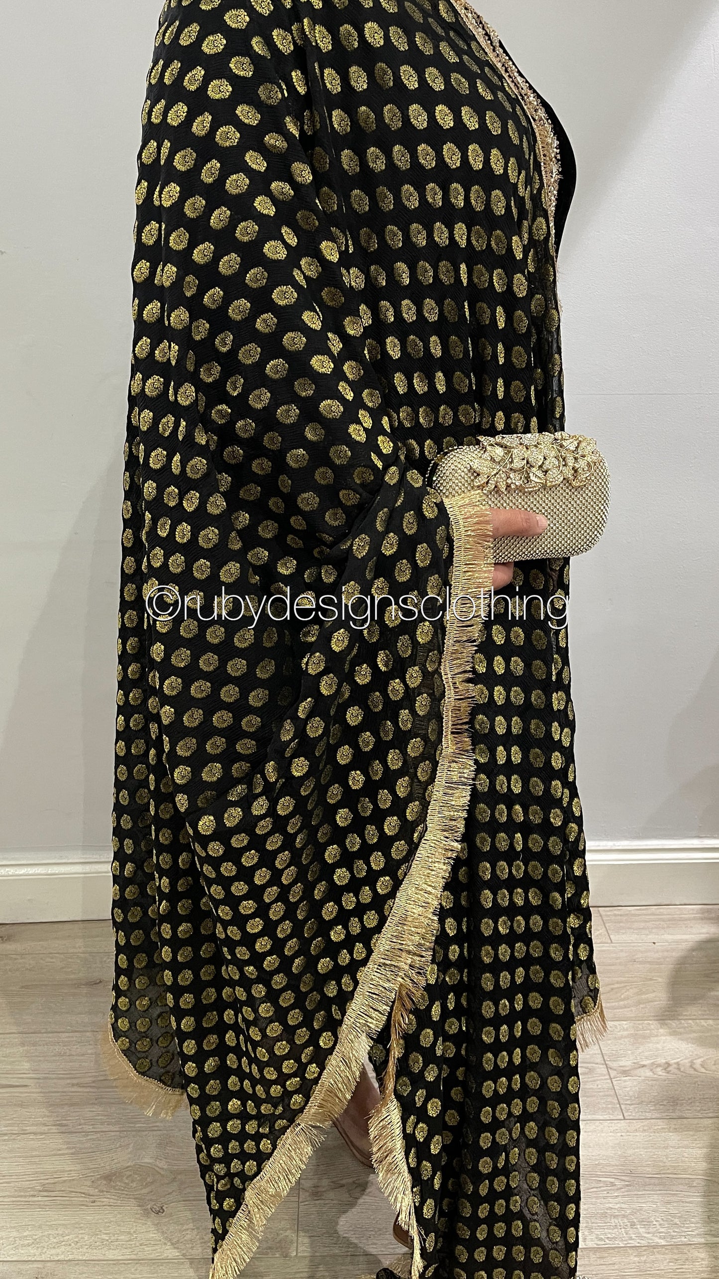 SAMINA - 3 Piece Black Velvet Suit with Jamawar Chiffon Dupatta (7960235311317)