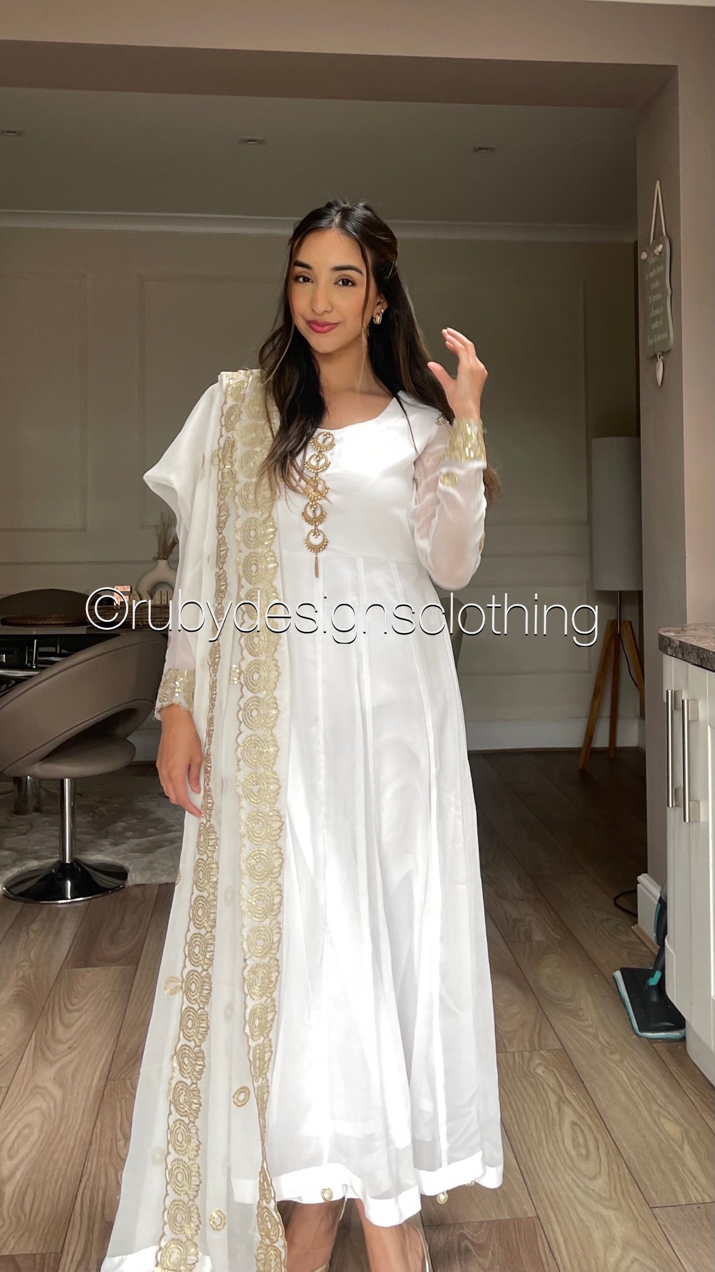 MAYA - 3 Piece White Anarkali Suit with Sequin Work Chiffon Dupatta (7765653946581)