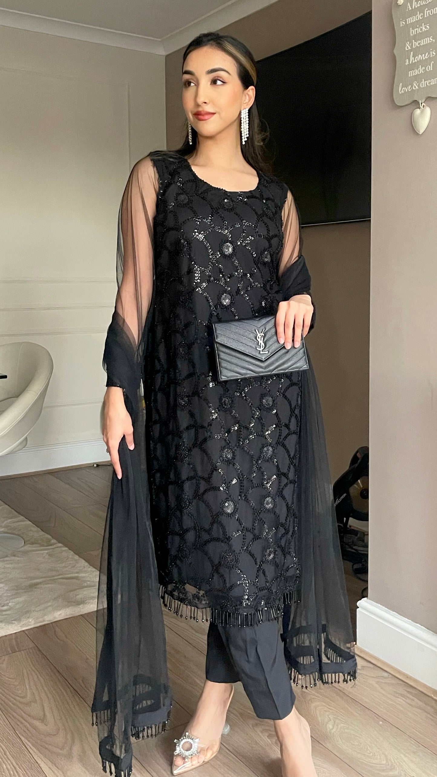 LANAH - Jet Black 3 Piece Embroidered Net Suit with Net Dupatta (7655498940629)
