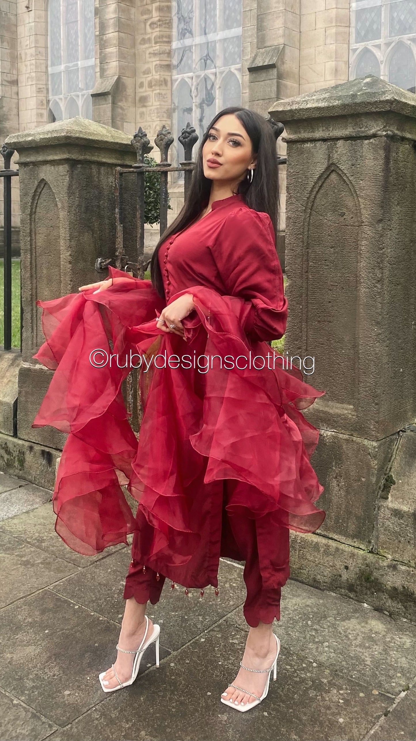 LAYLA Red - 3 Piece Raw Silk Suit with Ruffle Dupatta (7451155562709) (8747897651413)