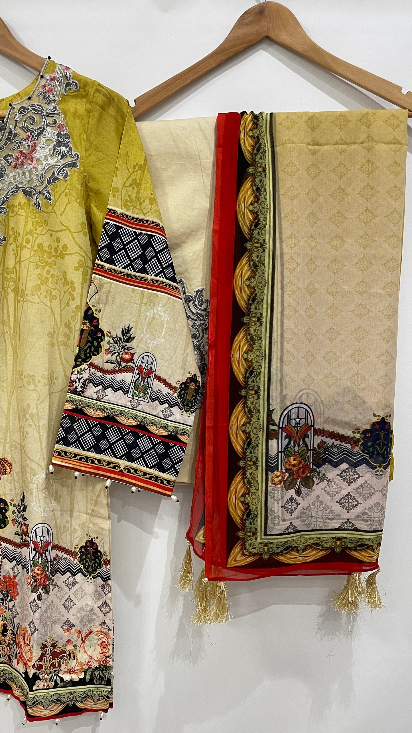 Original KHAS 3 Piece Stitched Yellow and Black Luxury Lawn Suit with Chiffon Dupatta (6650511491256)