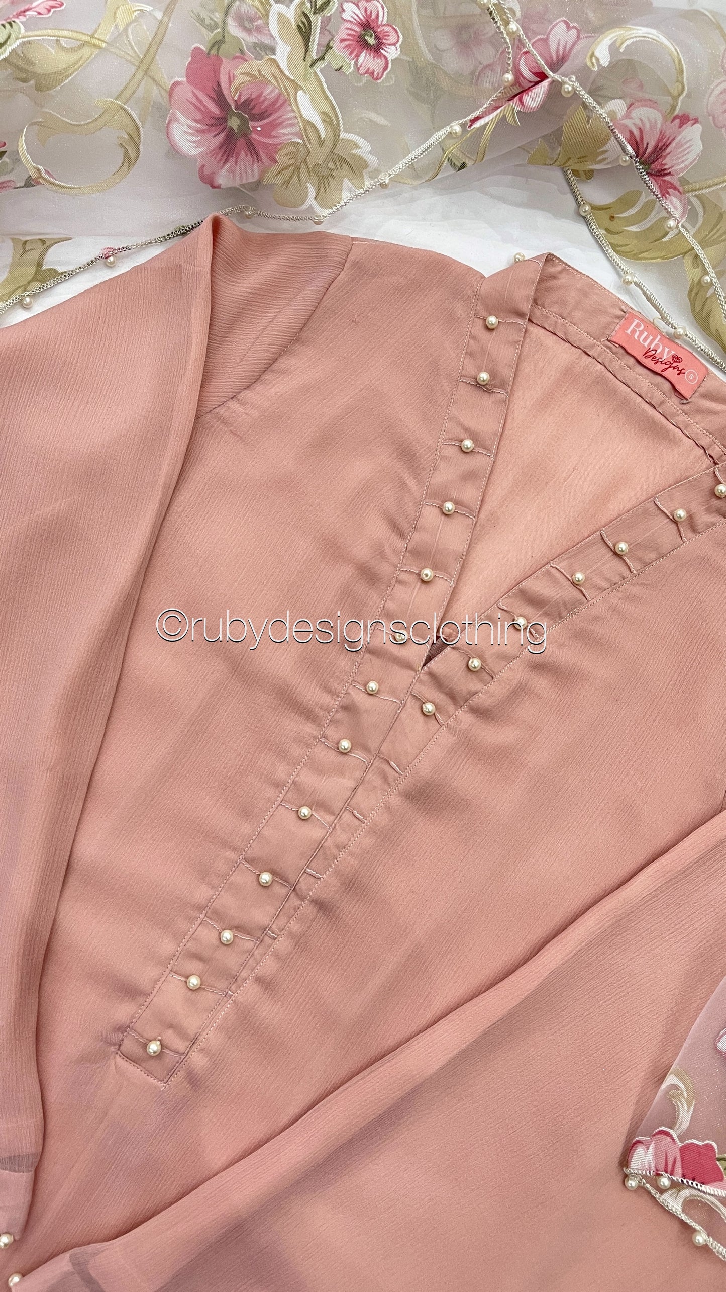 ARIA Blush - 3 Piece Chiffon Suit with Floral Print Organza Dupatta (7804096053461)