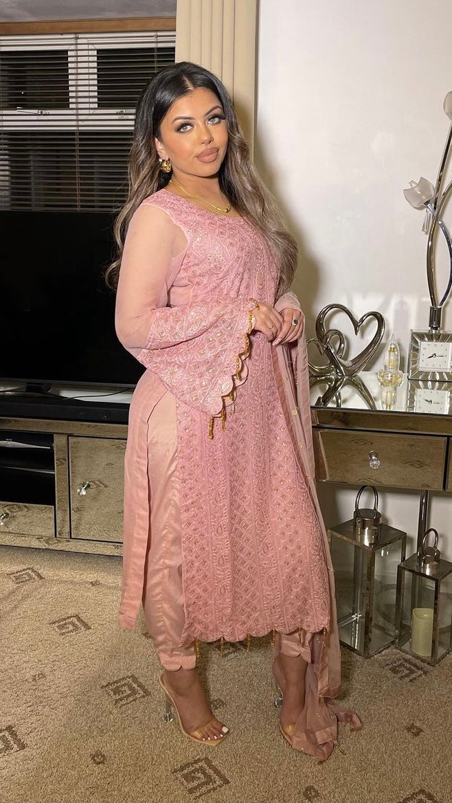 FAIZA - 3 Piece Pink Chikankari Chiffon Suit with Pure Chiffon Dupatta (7462993789141)