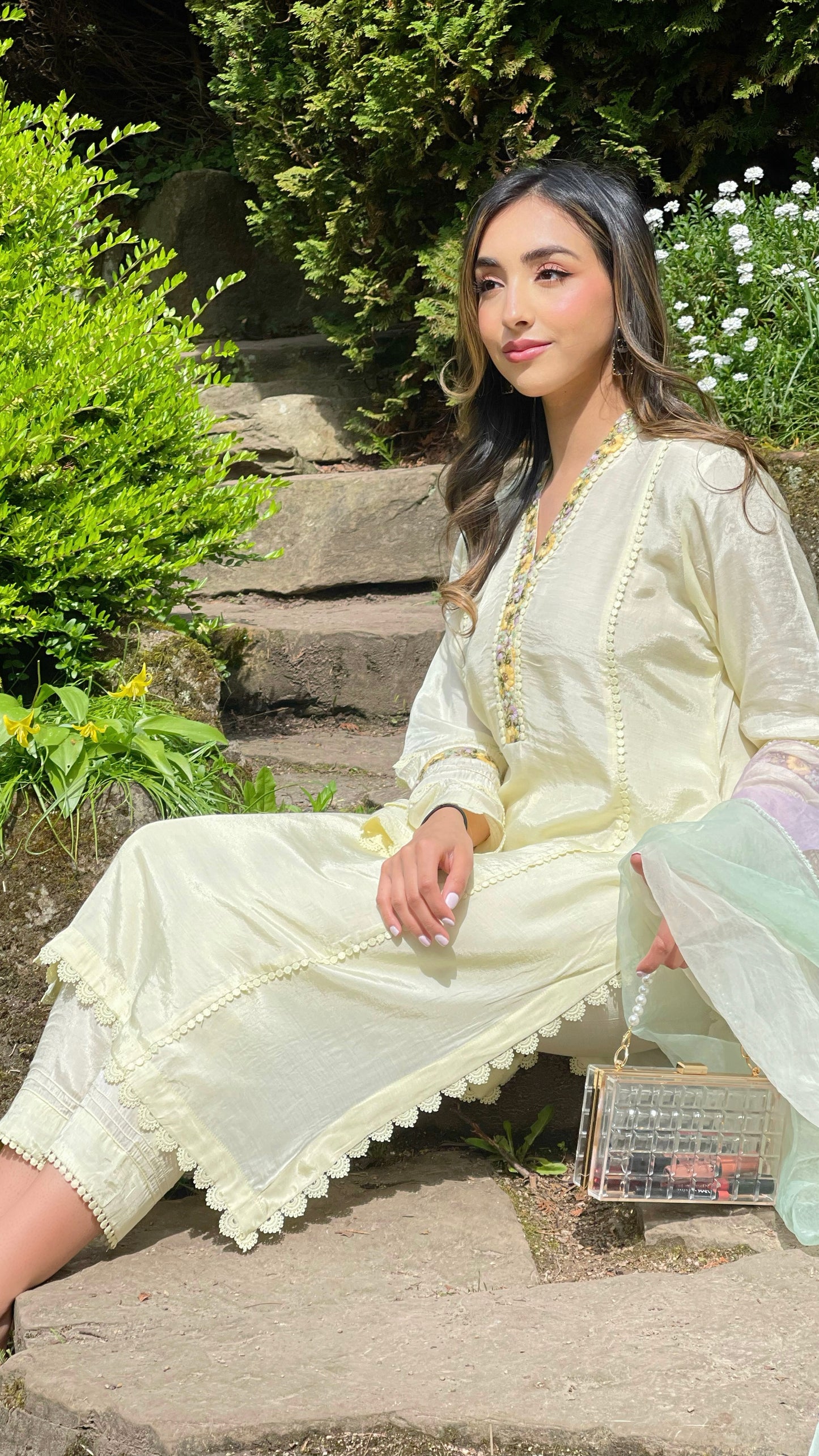 SAFAA Yellow - 4 Piece Cotton Silk Suit with Ombre Organza Dupatta (7677179396309)