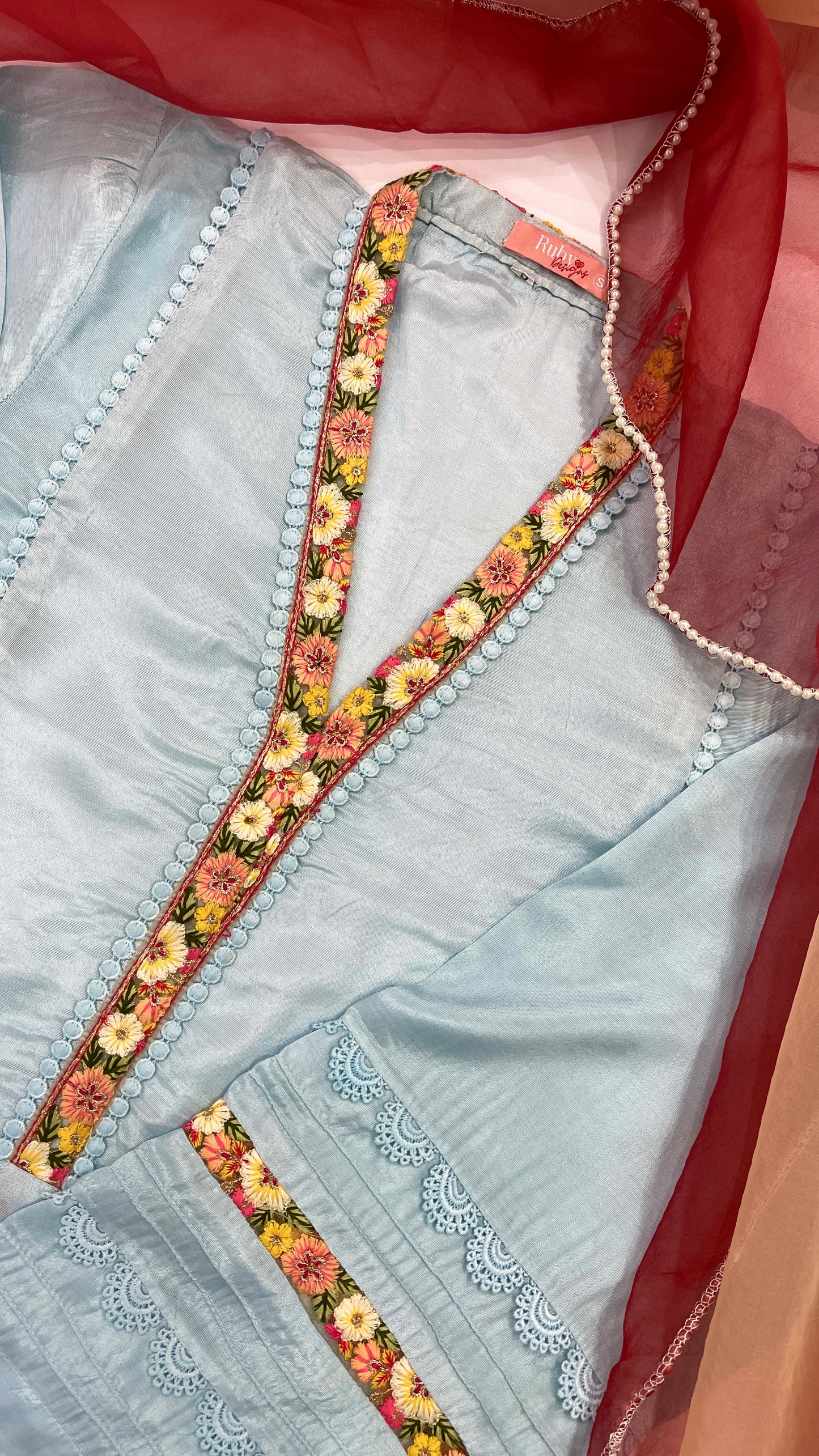SAFAA Blue - 4 Piece Cotton Silk Suit with Ombre Organza Dupatta (7677179560149)