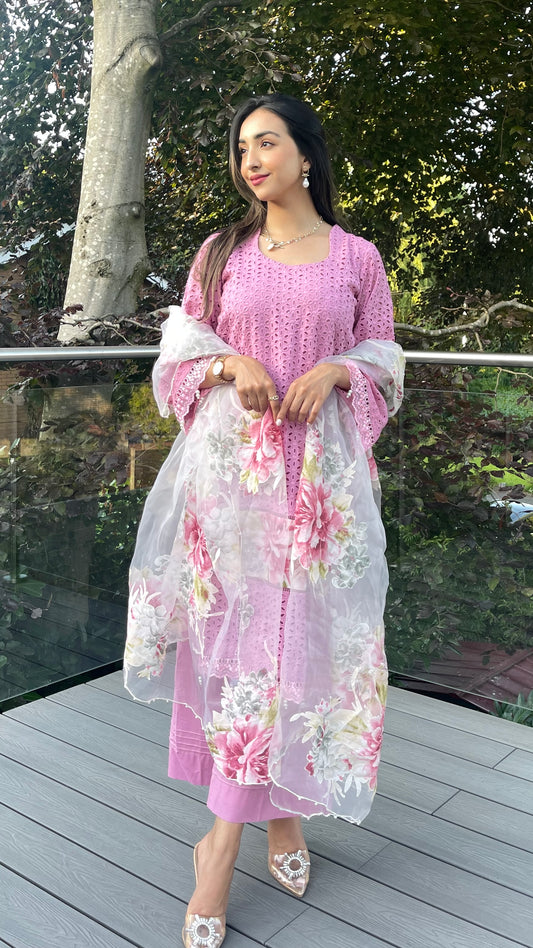 KINZA - 3 Piece Pink Chikankari Suit with Organza Dupatta (6779093909688)
