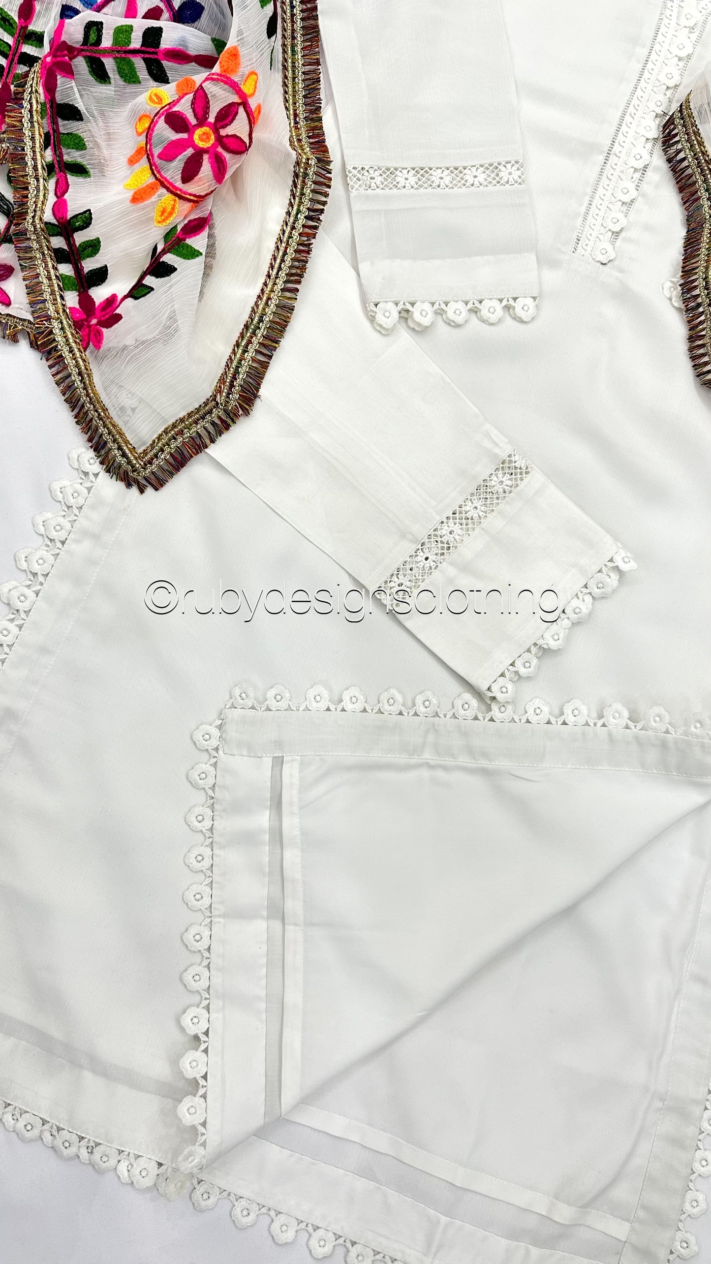 ESHA - 3 Piece White Swiss Lawn Suit with Pulkhari Dupatta (8025145540821)