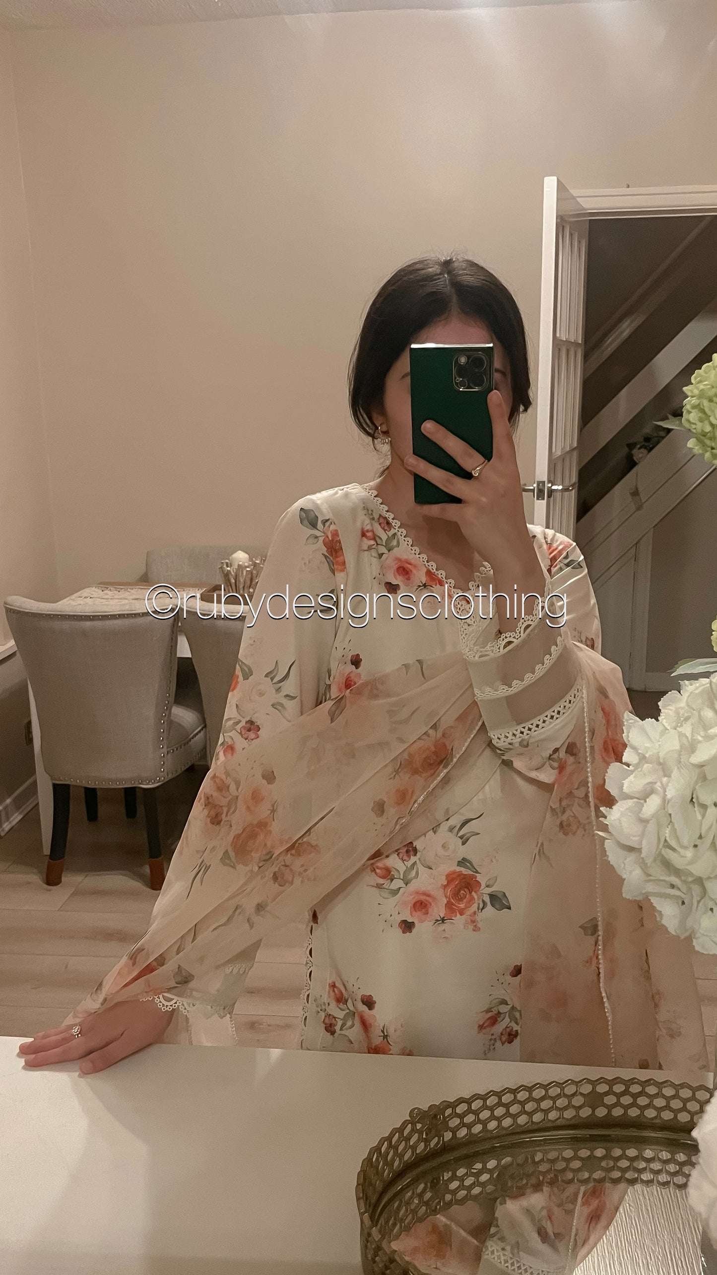 YUSRA - 3 Piece Cream Floral Print Swiss Lawn Suit with Organza Dupatta (8022979281109)
