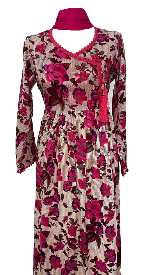 Pink 3 Piece Linen Floral Print Dress (6577919852728)