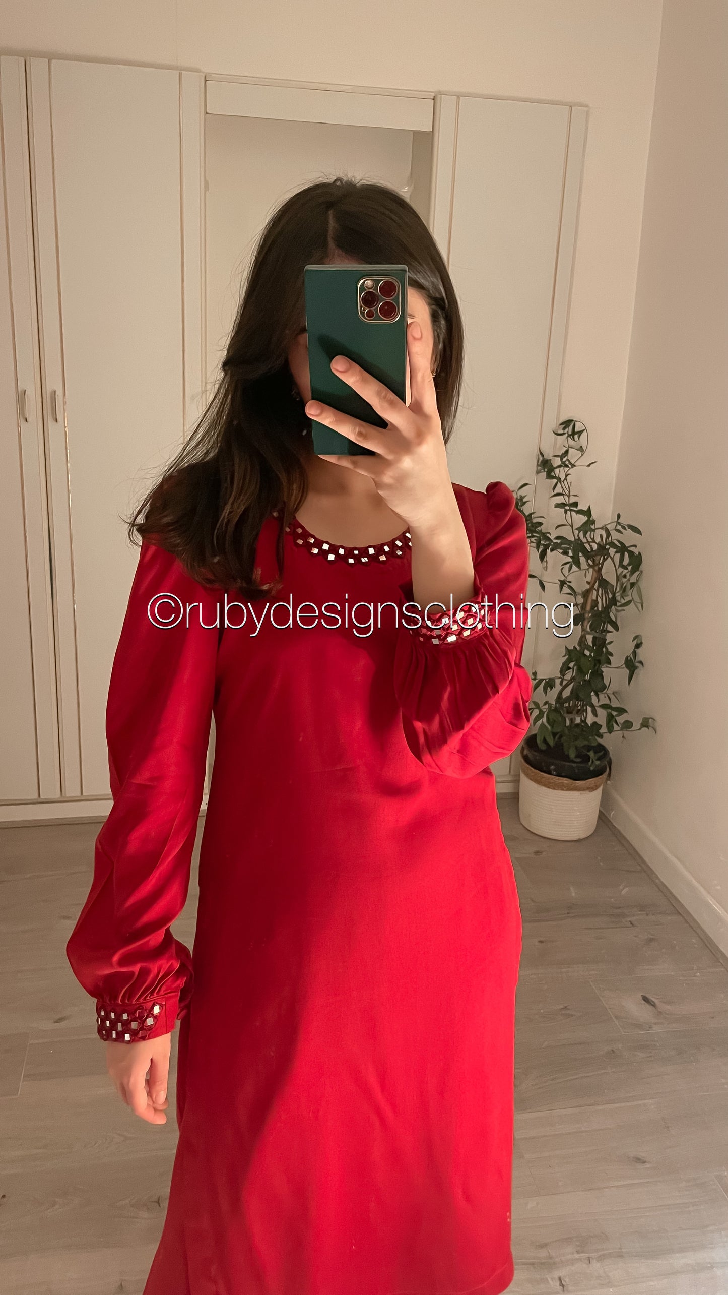 WARDA - 3 Piece Marina Deep Red Suit with Mirror Work and Shawl (7934798037205)