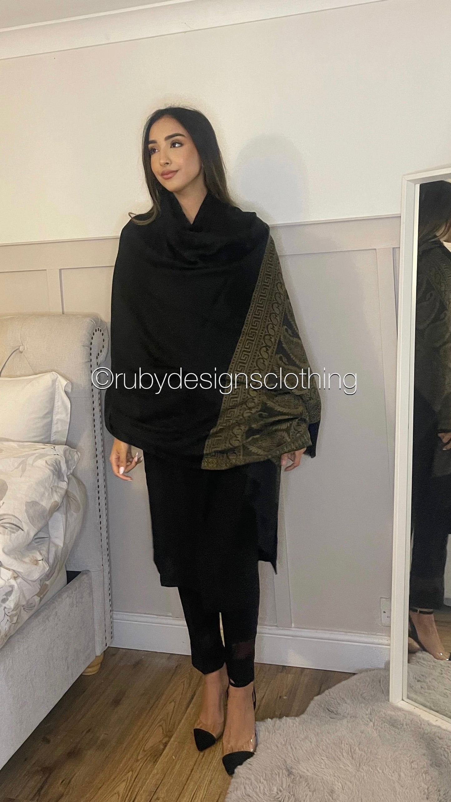 AMBER - 3 Piece Black Linen Suit with Shawl (7902913528021) (8747711234261)