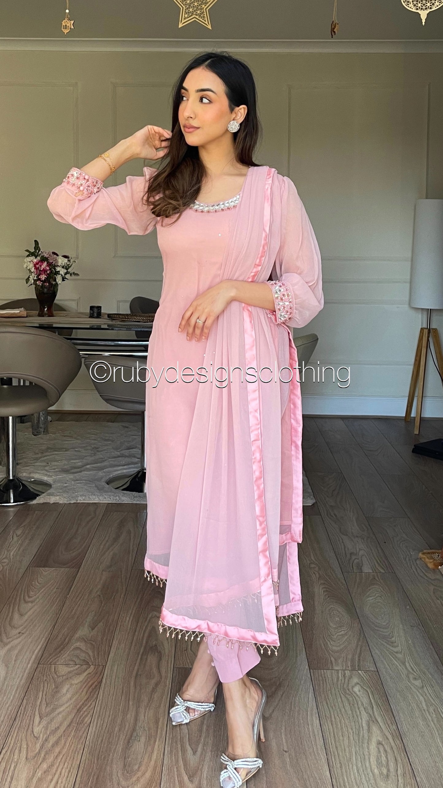 SERENA Pink - 3 Piece Baby Pink Chiffon Suit with Chiffon Dupatta (8025010241749) (8748077875413)