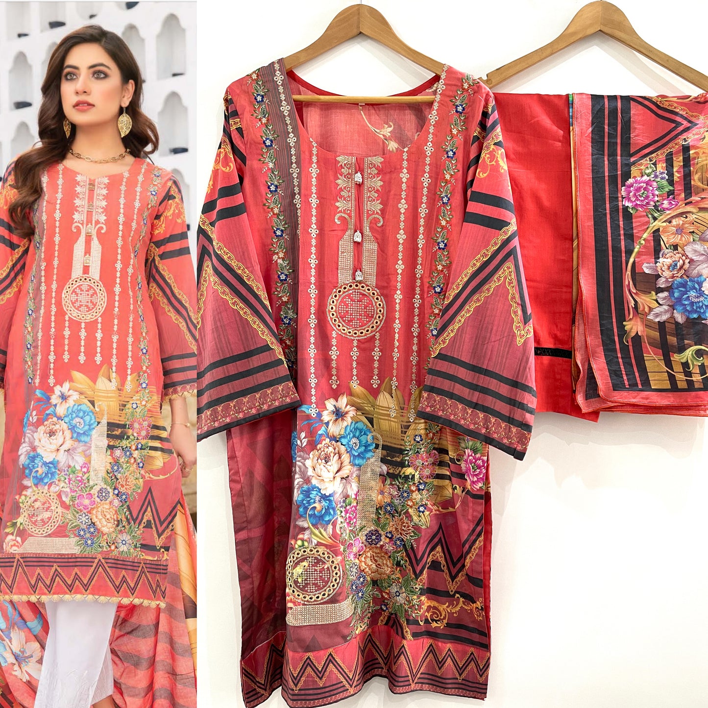 Original Inzey by Riaz Arts 3 Piece Stitched Peach Lawn Suit (6720476217528)