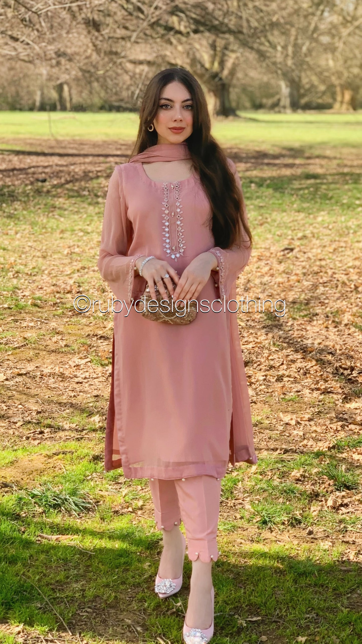 IRMA - 3 Piece Tea Pink Chiffon Suit with Mirror Details (6608164946104)