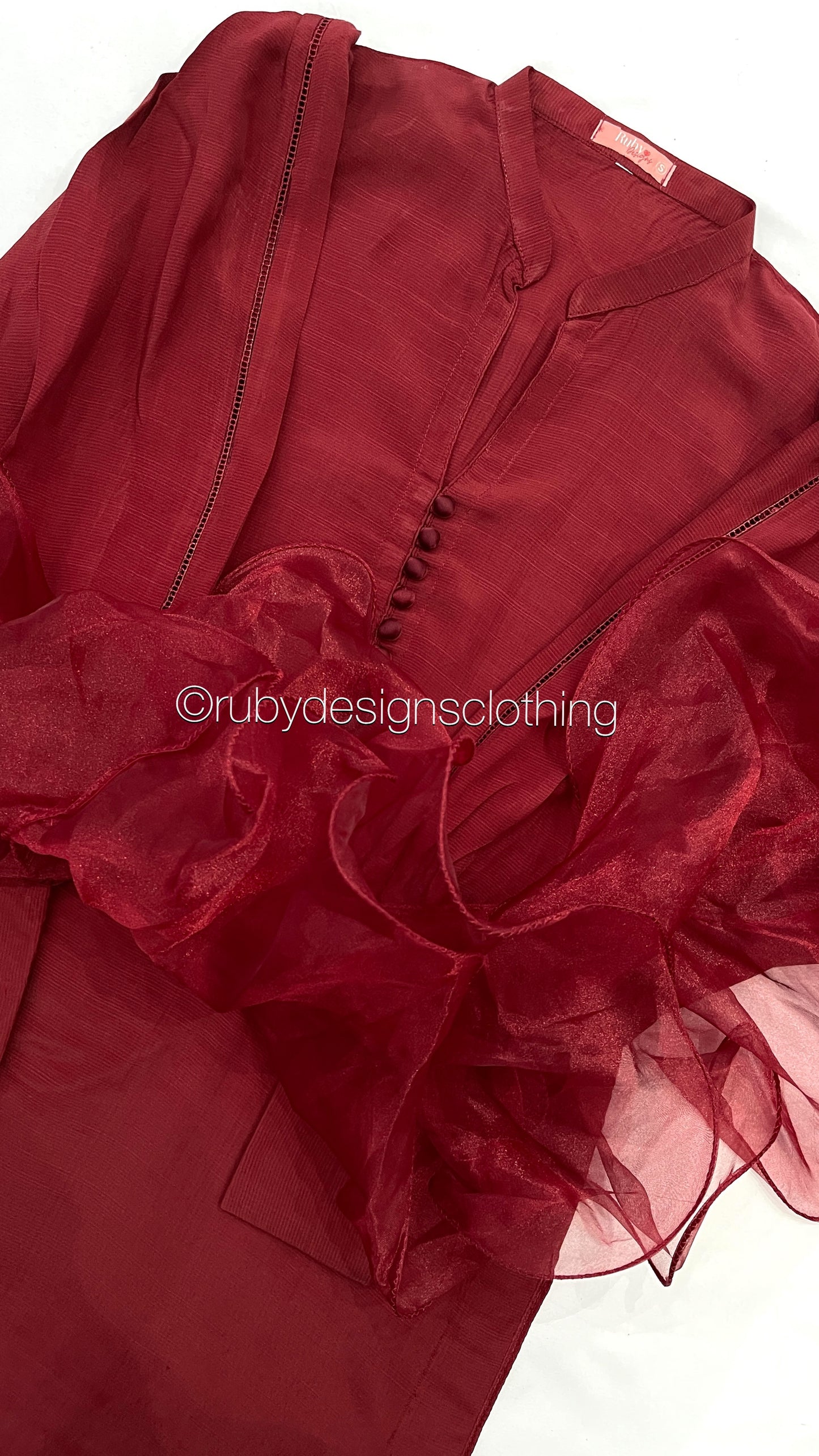 LAYLA Red - 3 Piece Raw Silk Suit with Ruffle Dupatta (7451155562709) (8747897651413)