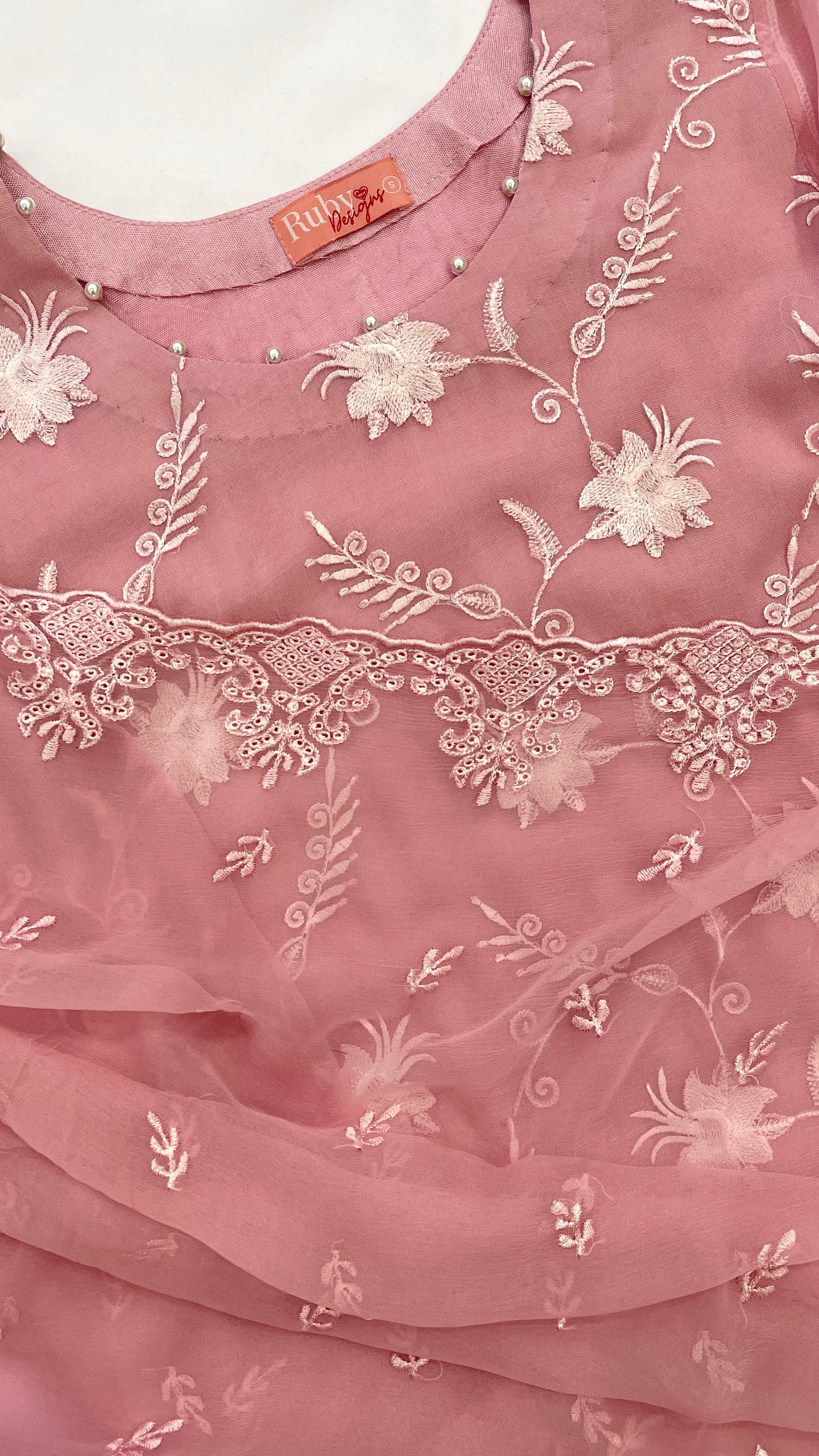 MEHER Pink - 3 Piece Embroidered Chiffon Suit with Cut Out Details (7649359102165)